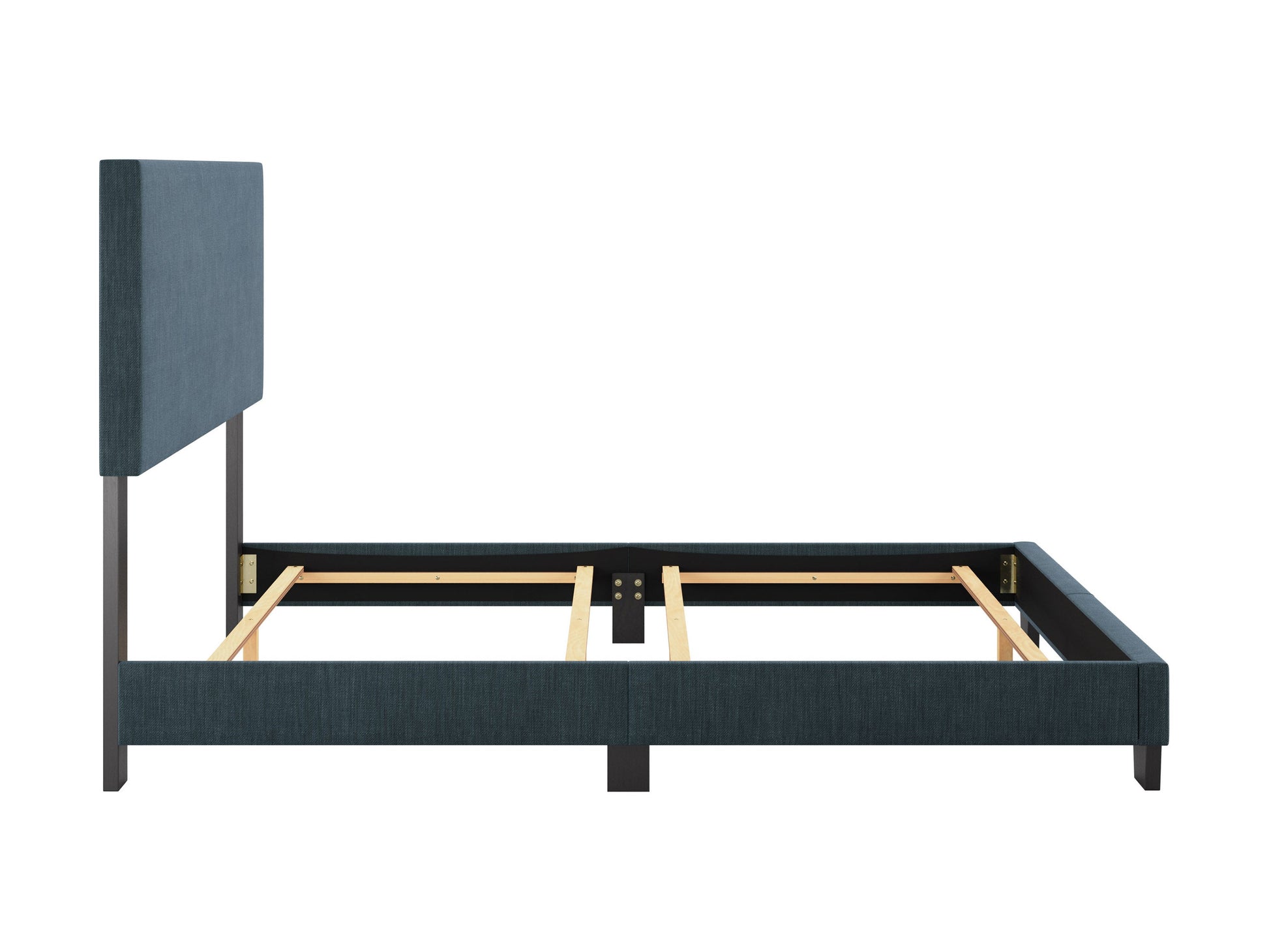 Modern full/double bed with a sleek blue upholstered headboard, minimalist design, and sturdy wooden frame. Ideal for contemporary bedrooms, offering both style and comfort.