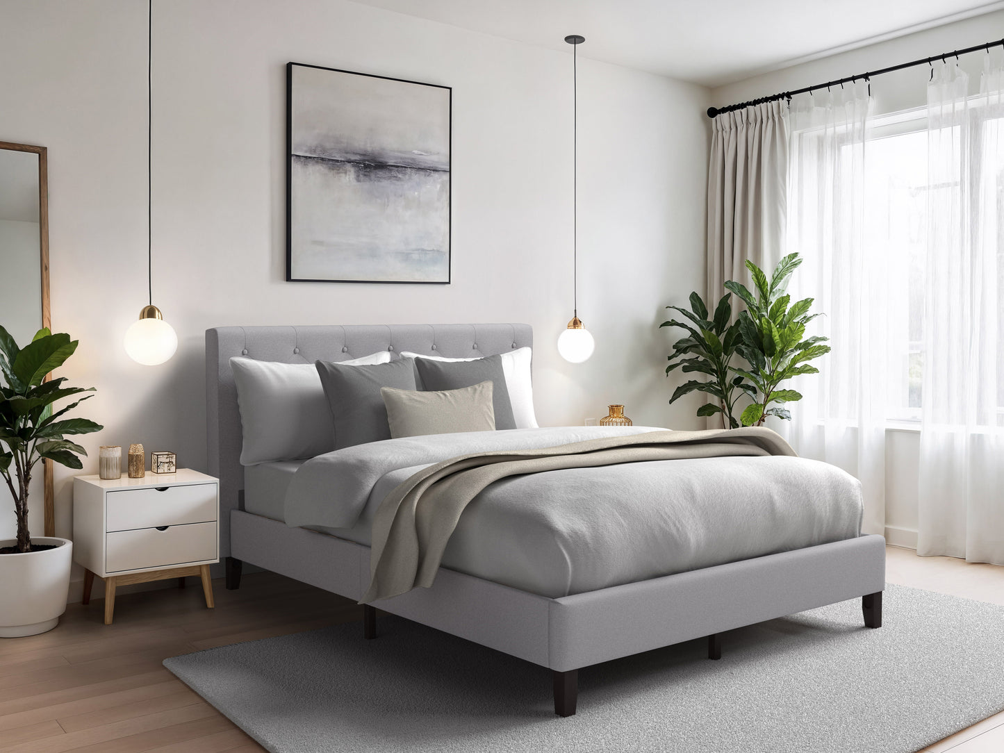 Button-Tufted Upholstered Single / Twin Bed