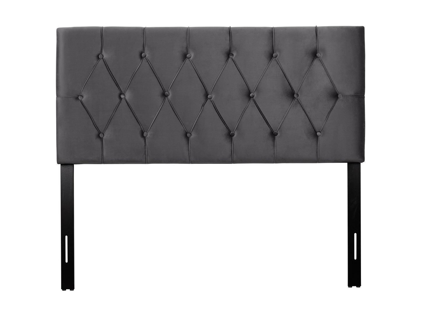 Dark grey velvet headboard for full/double bed with tufted design, soft texture, and elegant finish. Perfect for adding a sophisticated touch to bedroom decor.