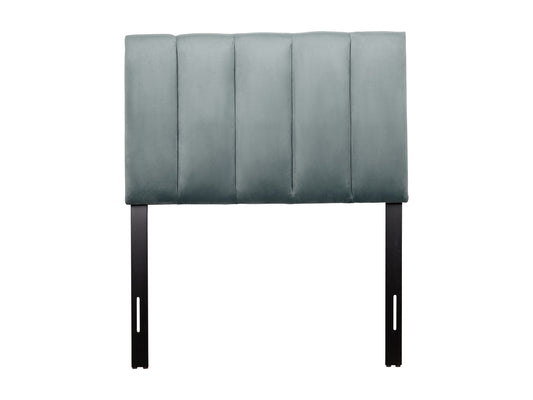 Light blue twin/single panel headboard with tufted upholstery, featuring a classic rectangular design and soft, textured fabric for a stylish and comfortable bedroom decor update.