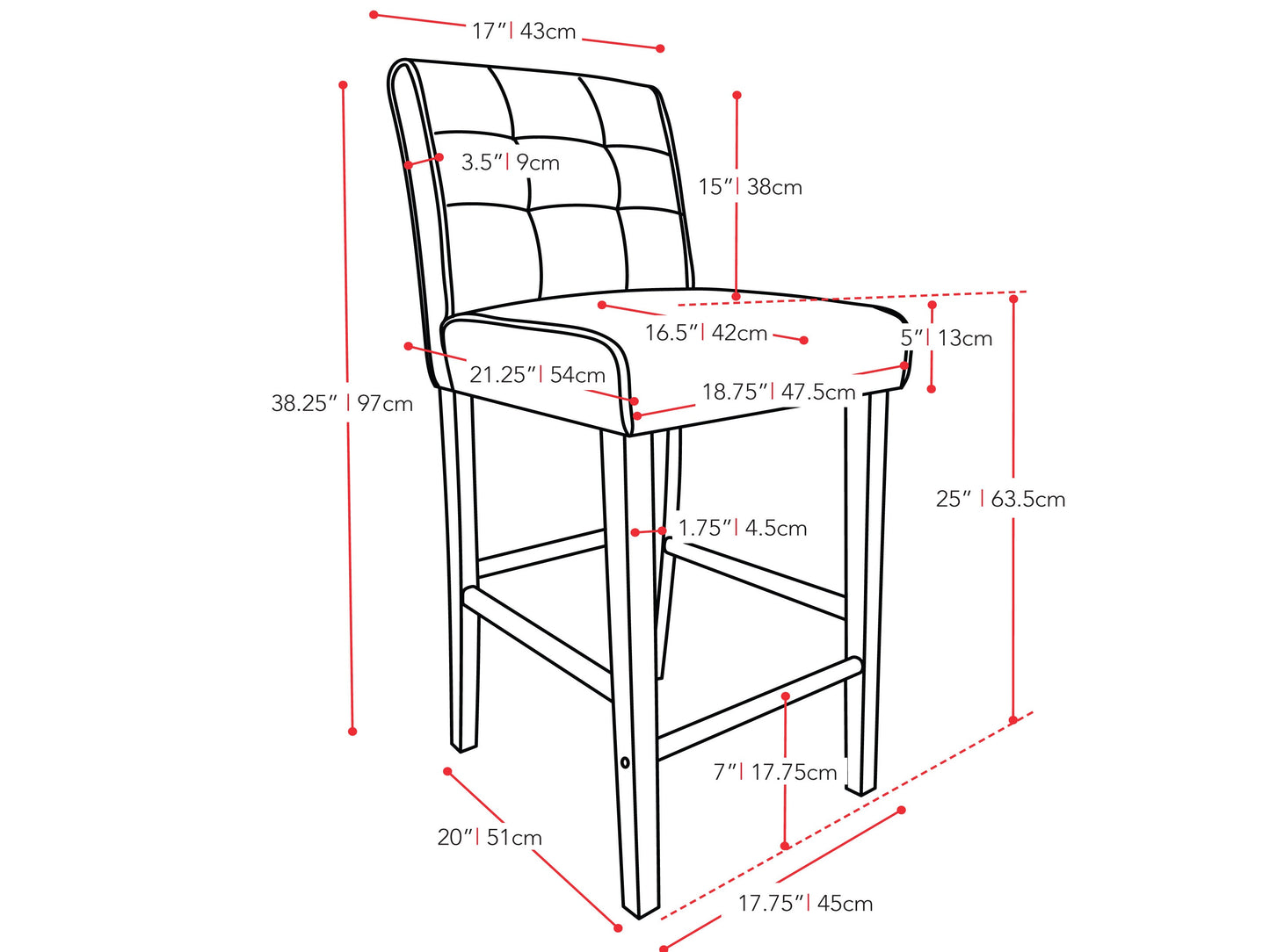 DAD-414-B  |  Antonio PU Tufted Counter Height Barstool, Cream