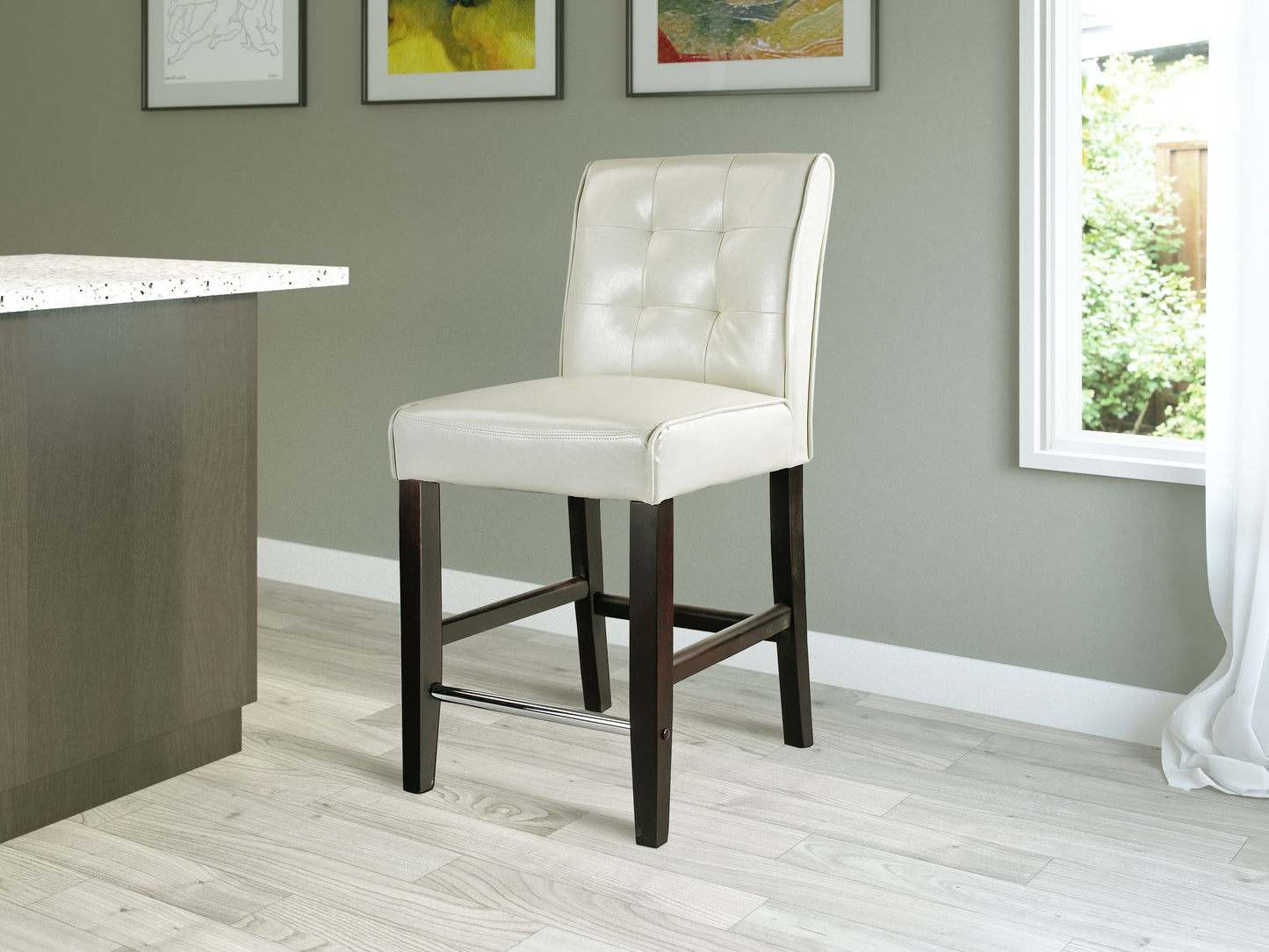 DAD-414-B  |  Antonio PU Tufted Counter Height Barstool, Cream
