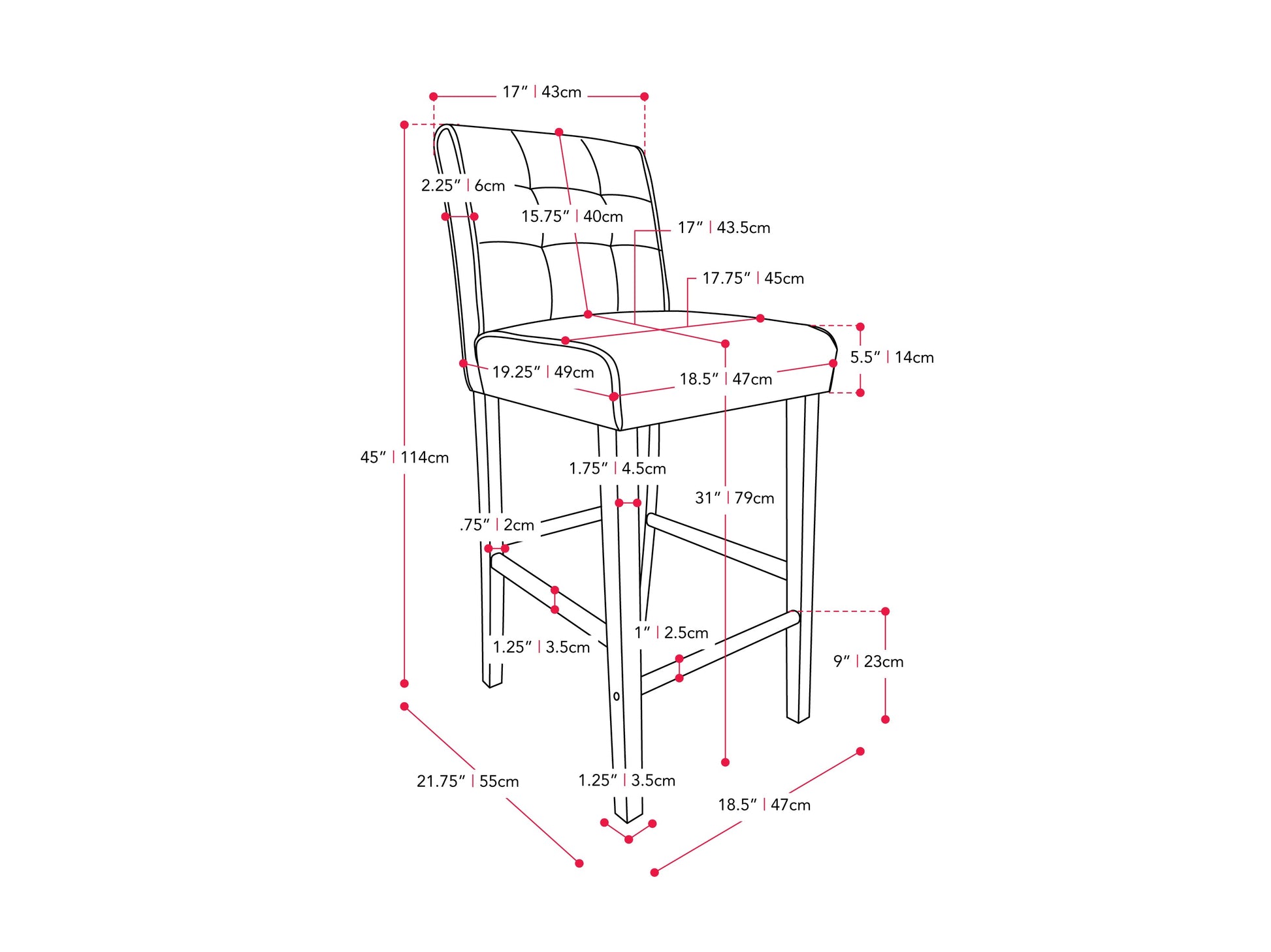 Beige fabric bar height stool with cushioned seat, dark wood legs, and footrest. Ideal for kitchen islands or home bars, this modern stool features a comfortable design and neutral color to match various decor styles.