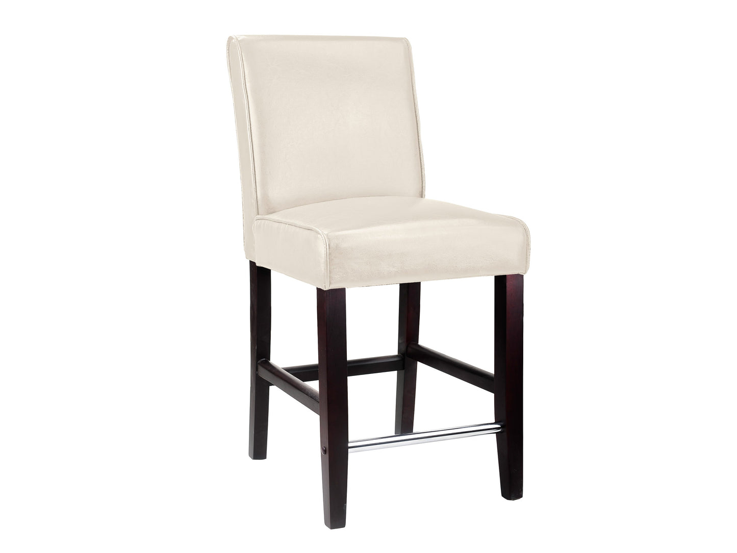 White wooden bar stool, counter height, featuring a sleek design with a curved backrest, sturdy legs, and a smooth finish, perfect for modern kitchens and home bars.