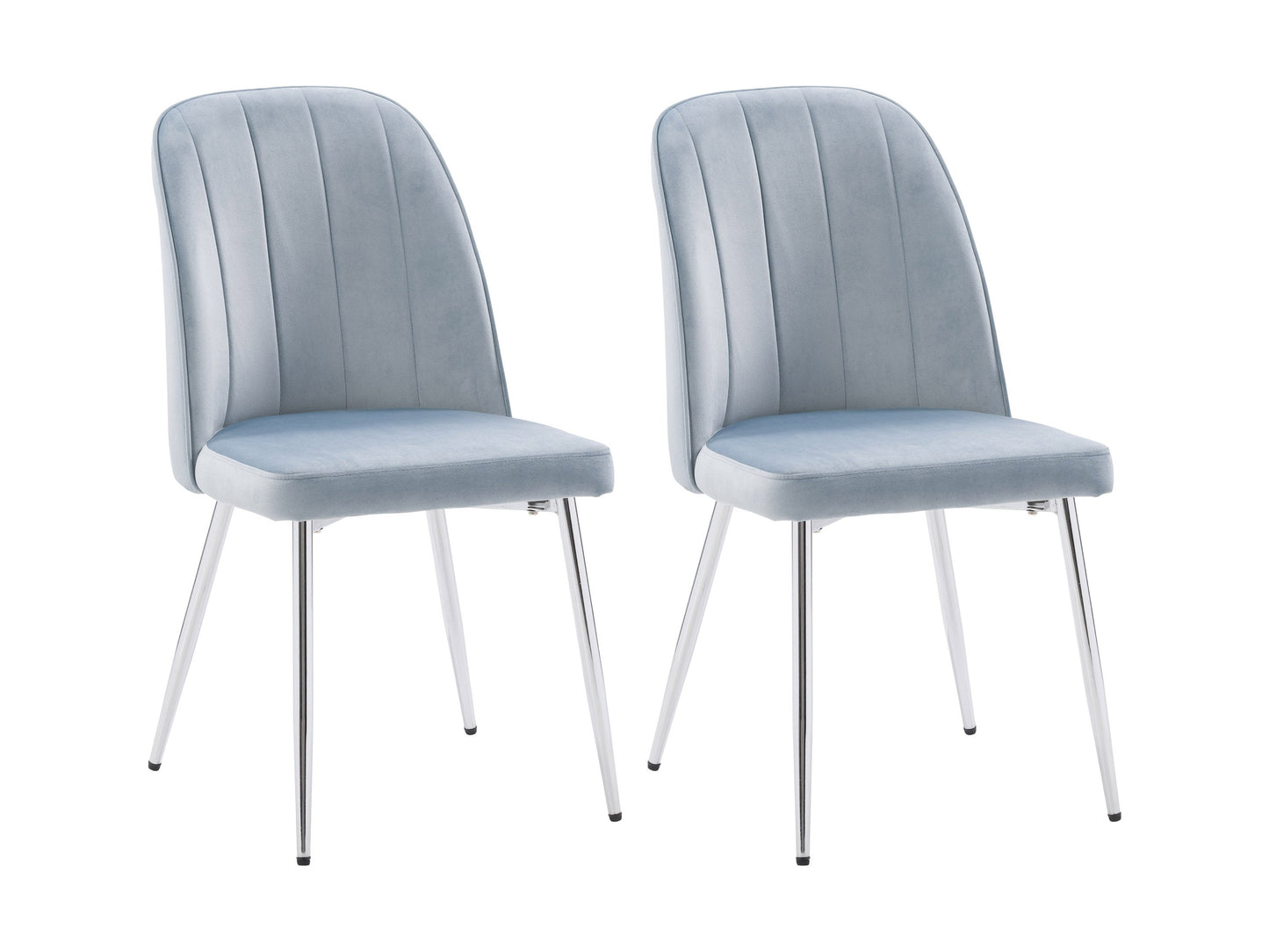 Blue velvet dining room chairs, set of 2, with tufted backs, wooden legs, and a sleek modern design. Ideal for contemporary dining spaces, offering comfort and style with a luxurious texture.