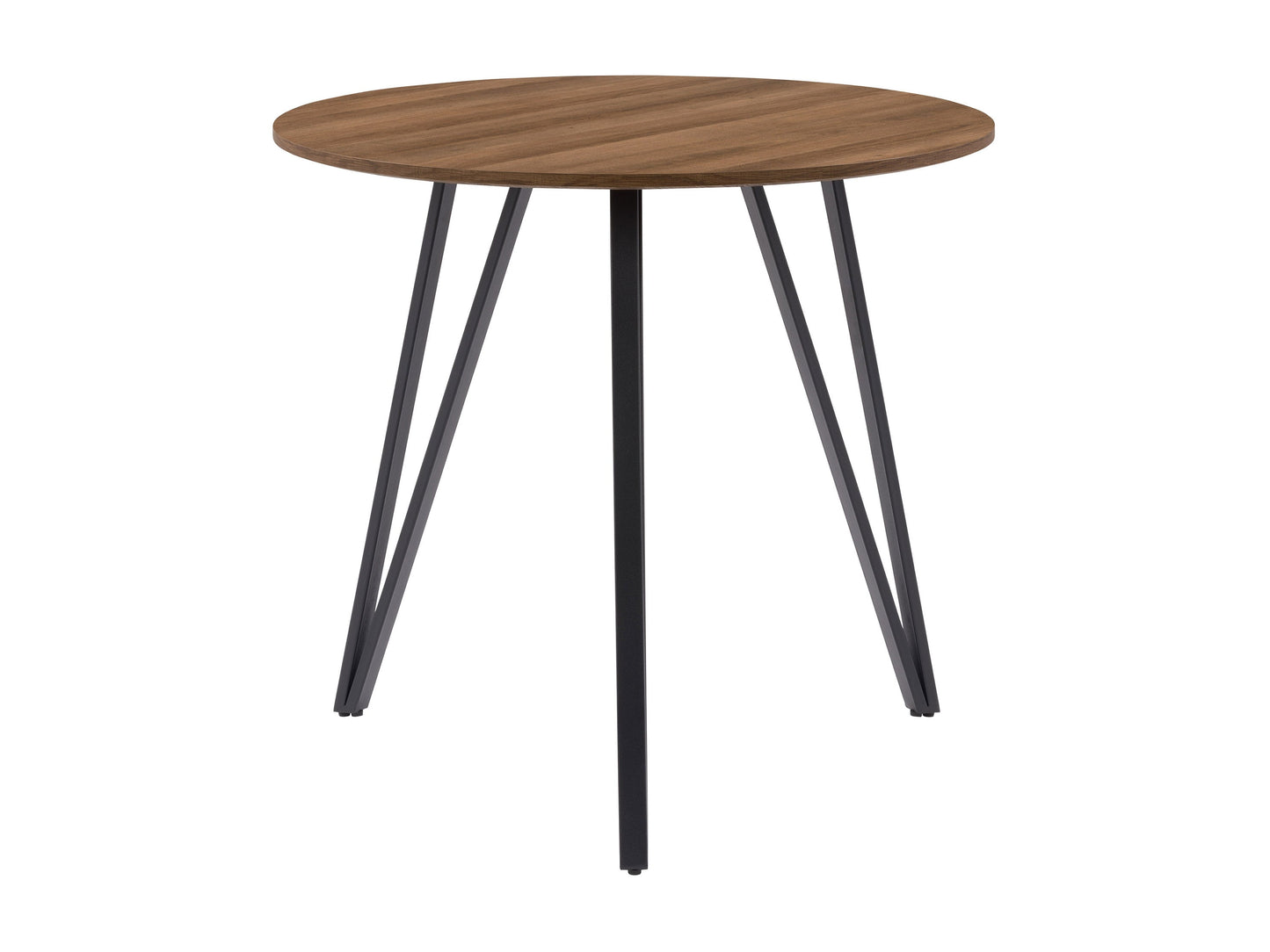 Small round dining table in rich brown wood finish, featuring sleek modern design with sturdy legs and smooth tabletop, perfect for compact dining spaces and contemporary interiors.