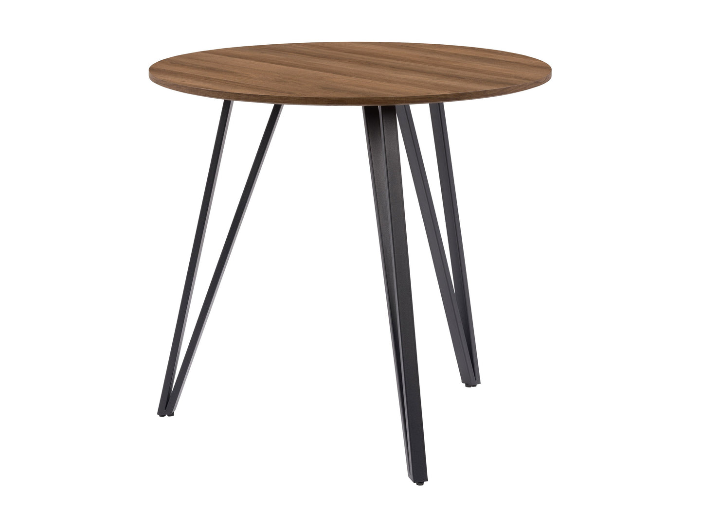 Small round dining table in rich brown wood finish, featuring sleek modern design with sturdy legs and smooth tabletop, perfect for compact dining spaces and contemporary interiors.