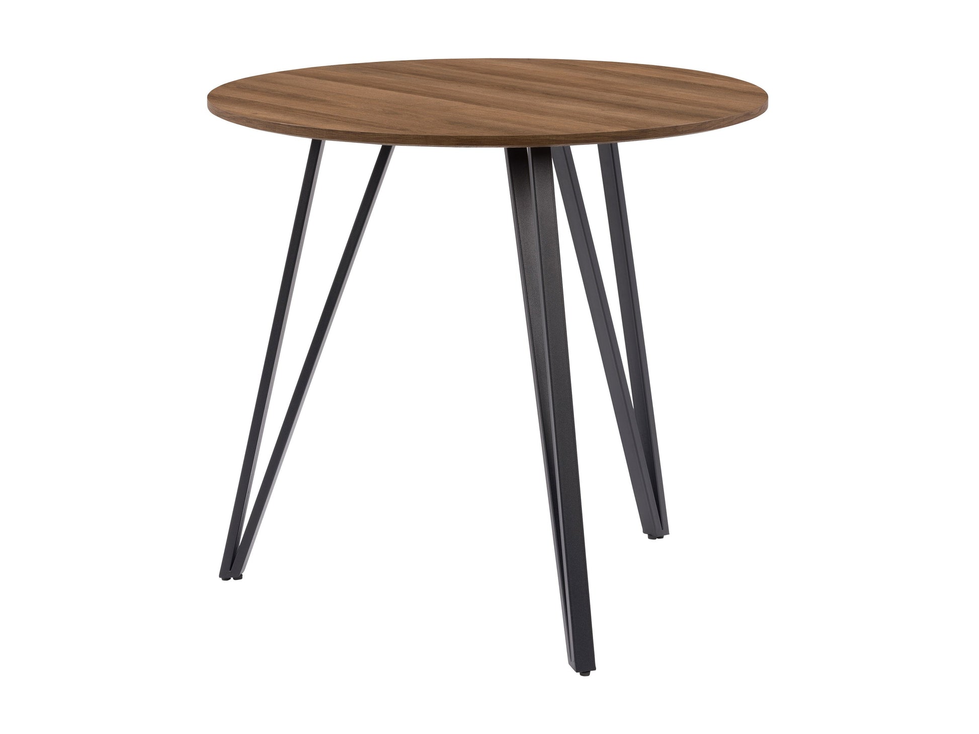 Small round dining table in rich brown wood finish, featuring sleek modern design with sturdy legs and smooth tabletop, perfect for compact dining spaces and contemporary interiors.