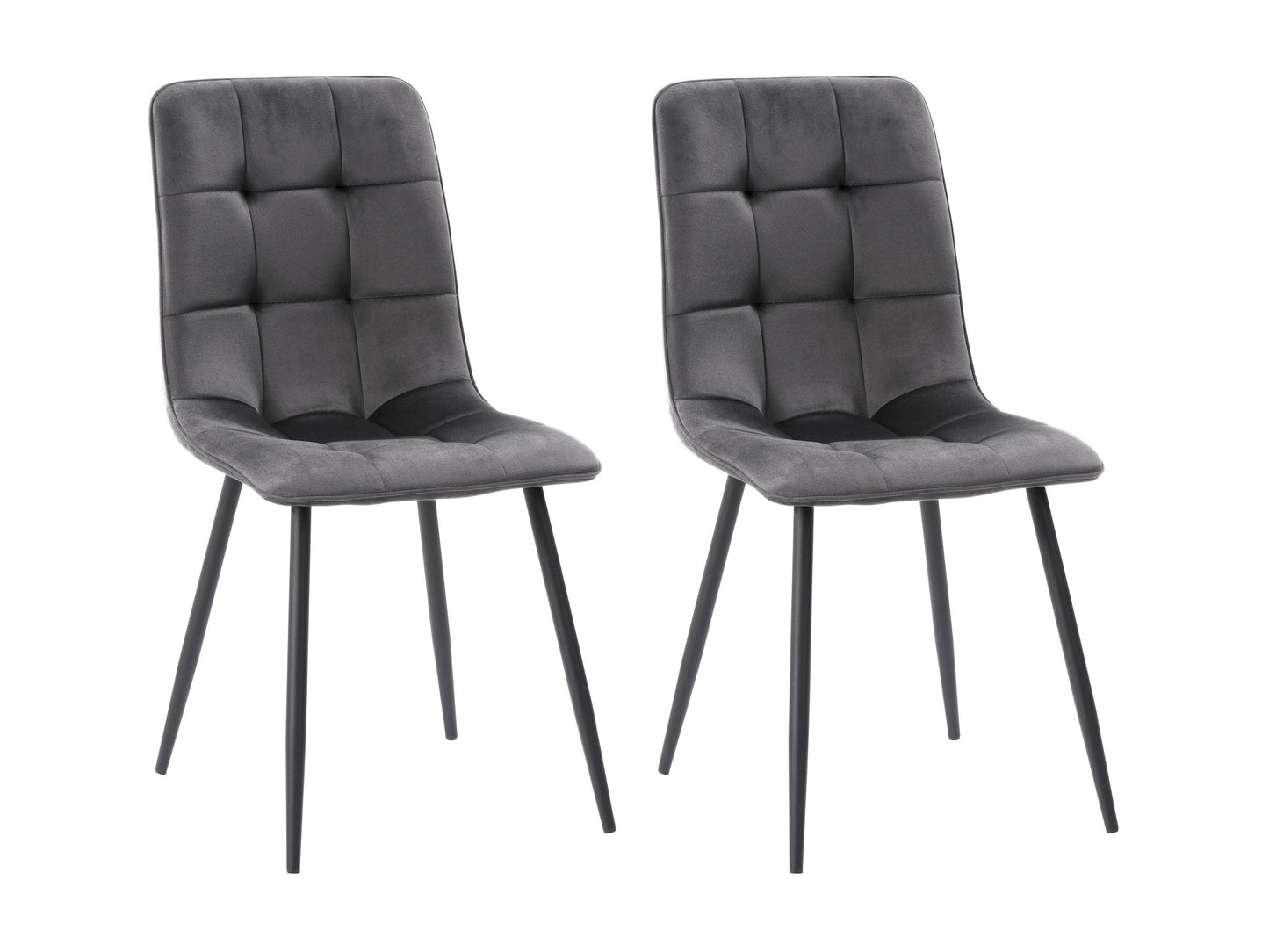 Grey velvet upholstered dining chairs, set of 2, featuring sleek metal legs, plush cushioning, and a modern design perfect for contemporary dining rooms.