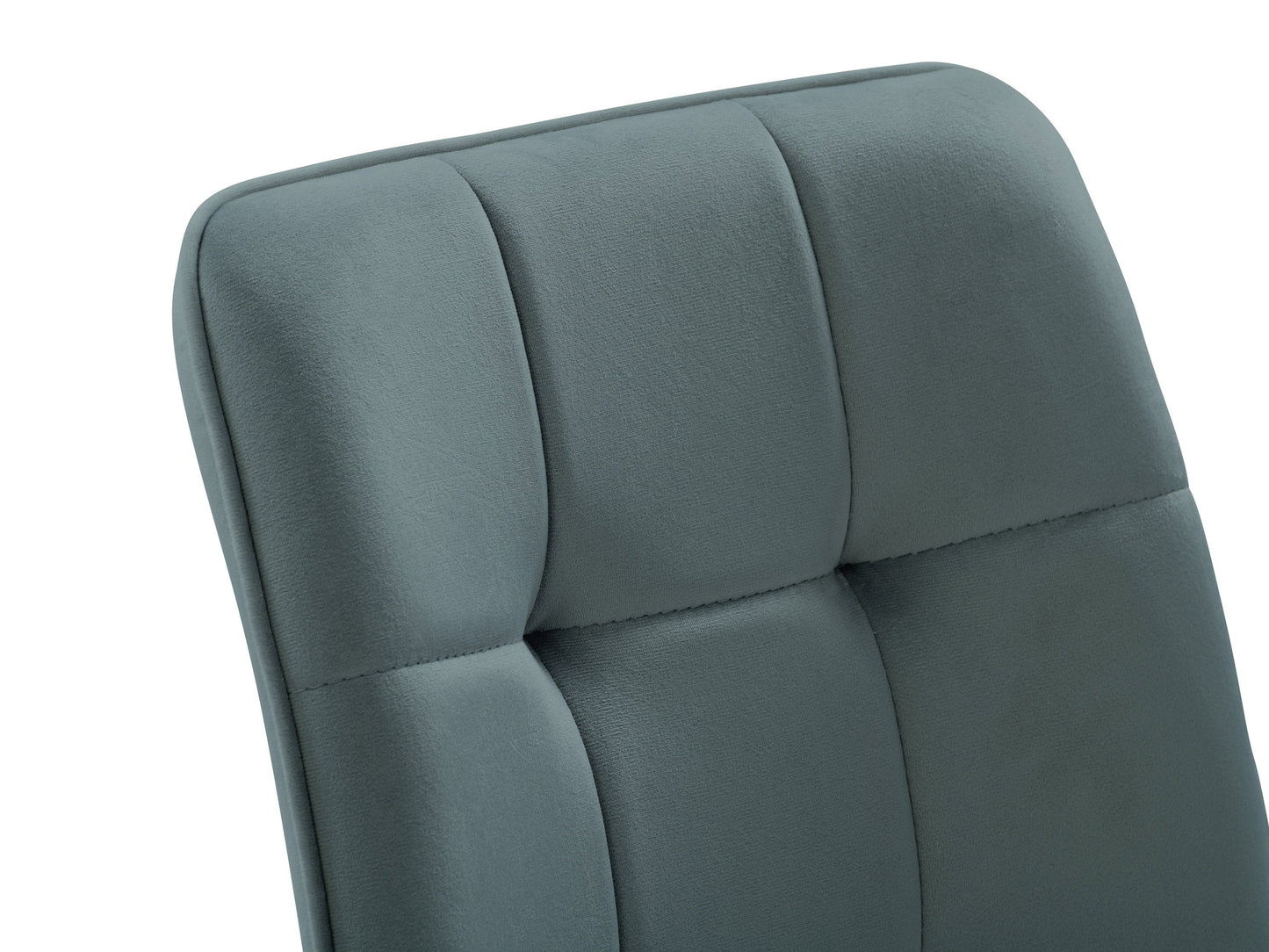 Velvet upholstered dining chairs in teal grey, set of 2, featuring sleek metal legs, plush velvet fabric, and ergonomic design for dining room or kitchen.