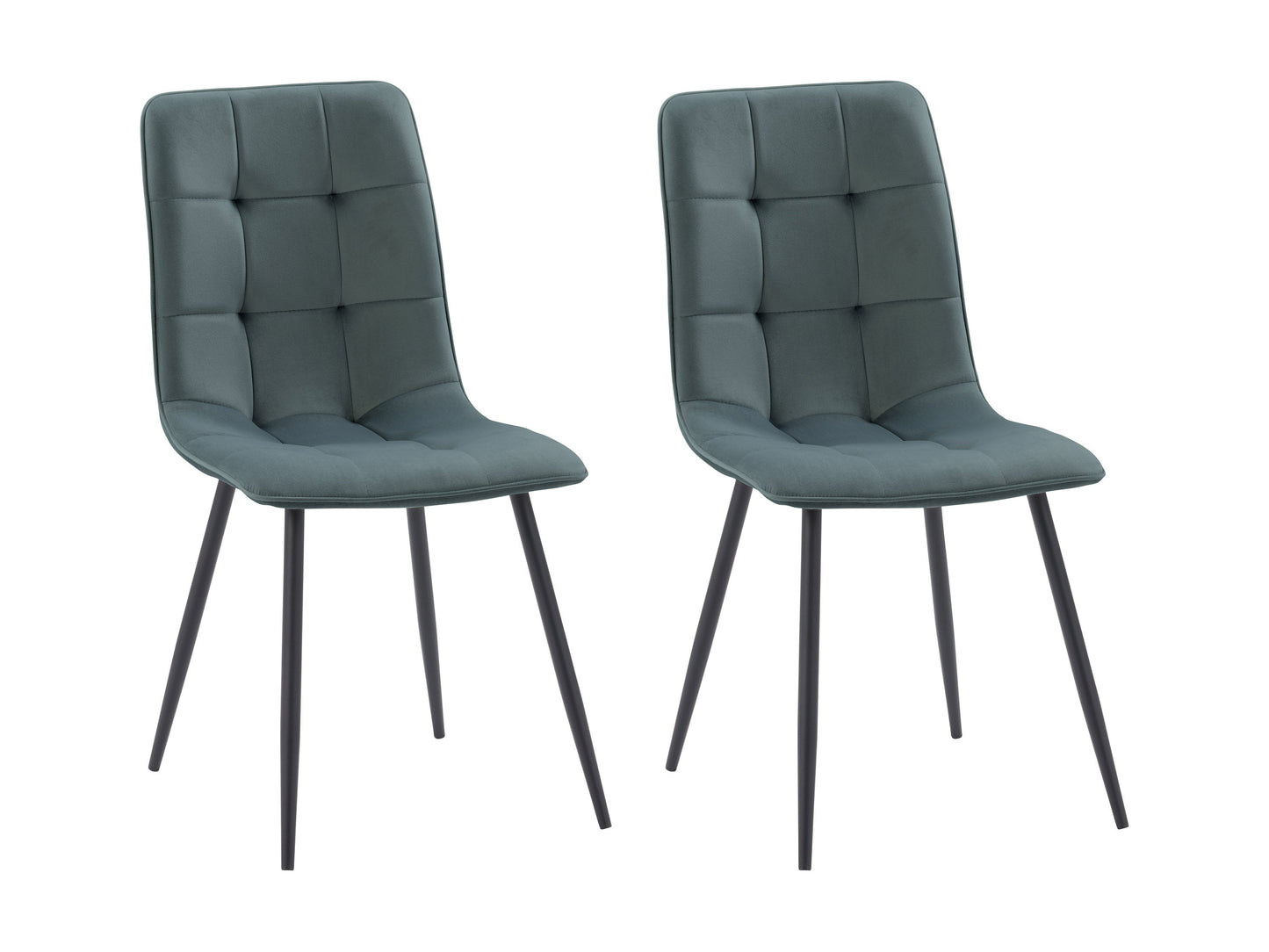 Velvet upholstered dining chairs in teal grey, set of 2, featuring sleek metal legs, plush velvet fabric, and ergonomic design for dining room or kitchen.