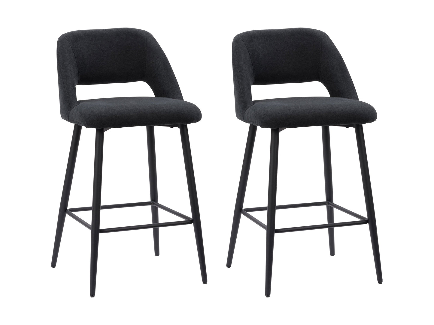 Black velvet bar stools set of 2 with gold metal legs, plush cushioning, and curved backrest for modern kitchen or bar decor.