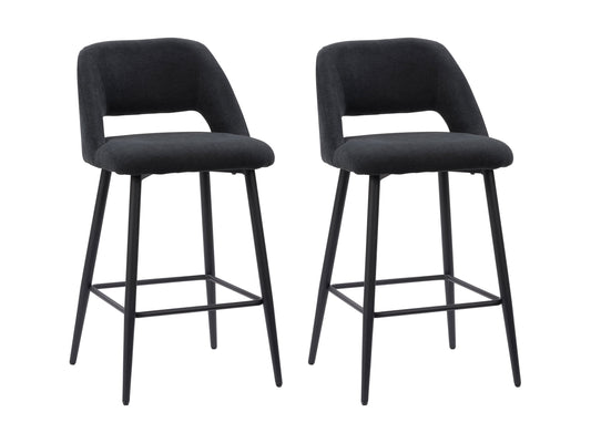 Black velvet bar stools set of 2 with gold metal legs, plush cushioning, and curved backrest for modern kitchen or bar decor.