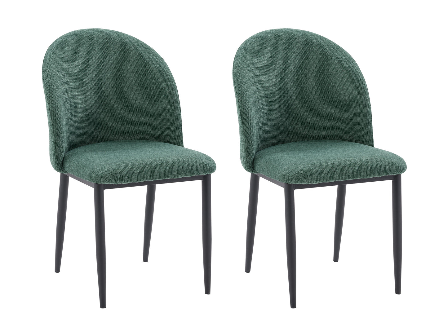 Dark green curved dining chairs set of 2 with plush velvet upholstery, sleek gold metal legs, and ergonomic backrest, perfect for modern dining rooms.