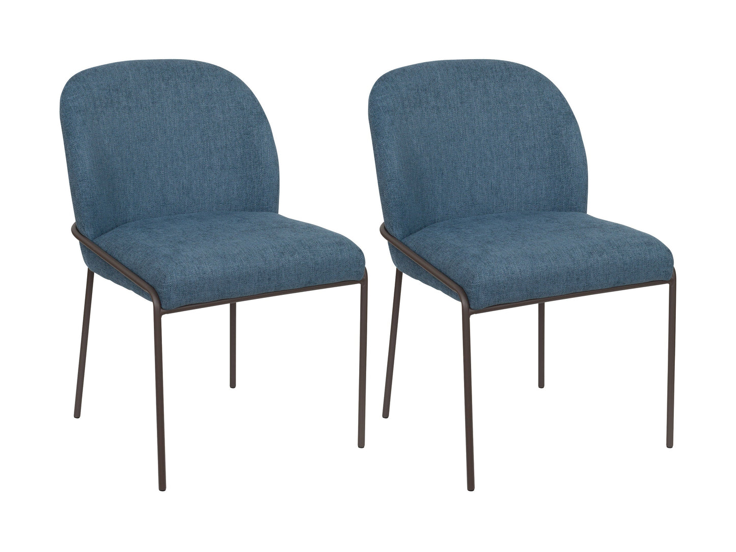 Set of 2 high back upholstered dining chairs in blue with wooden legs, featuring a soft fabric texture and sleek design, perfect for modern dining rooms.
