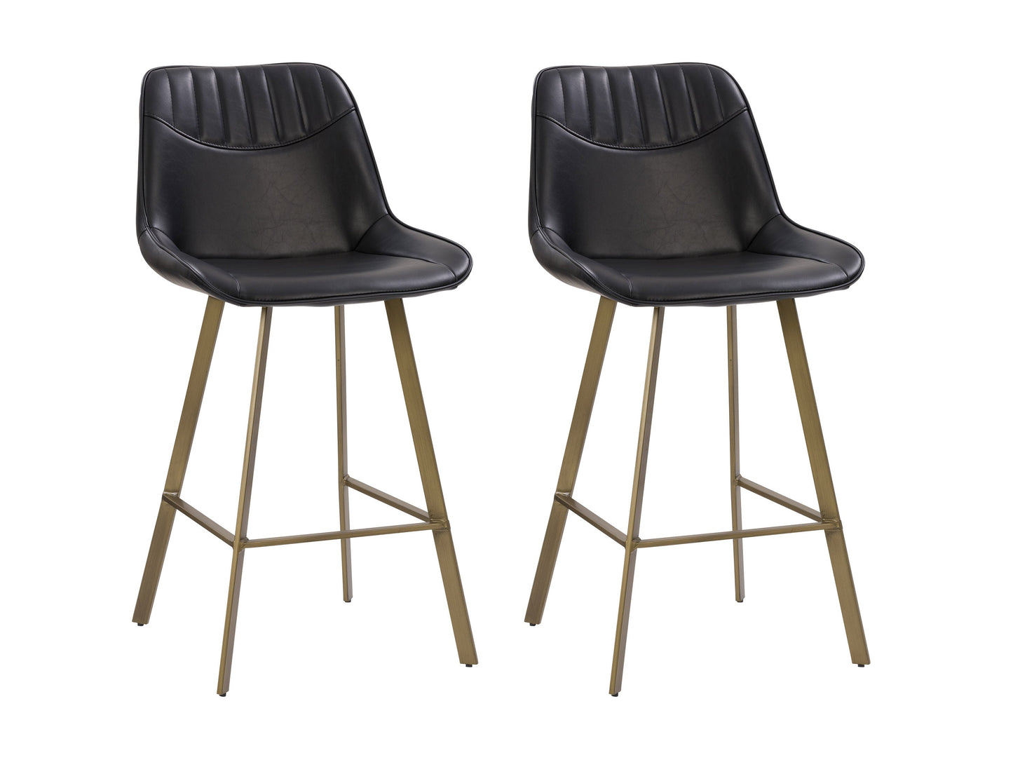 Black farmhouse bar stools, set of 2, featuring wooden seats with a distressed finish, sturdy black metal frames, and cross-back design for rustic kitchen or bar décor.