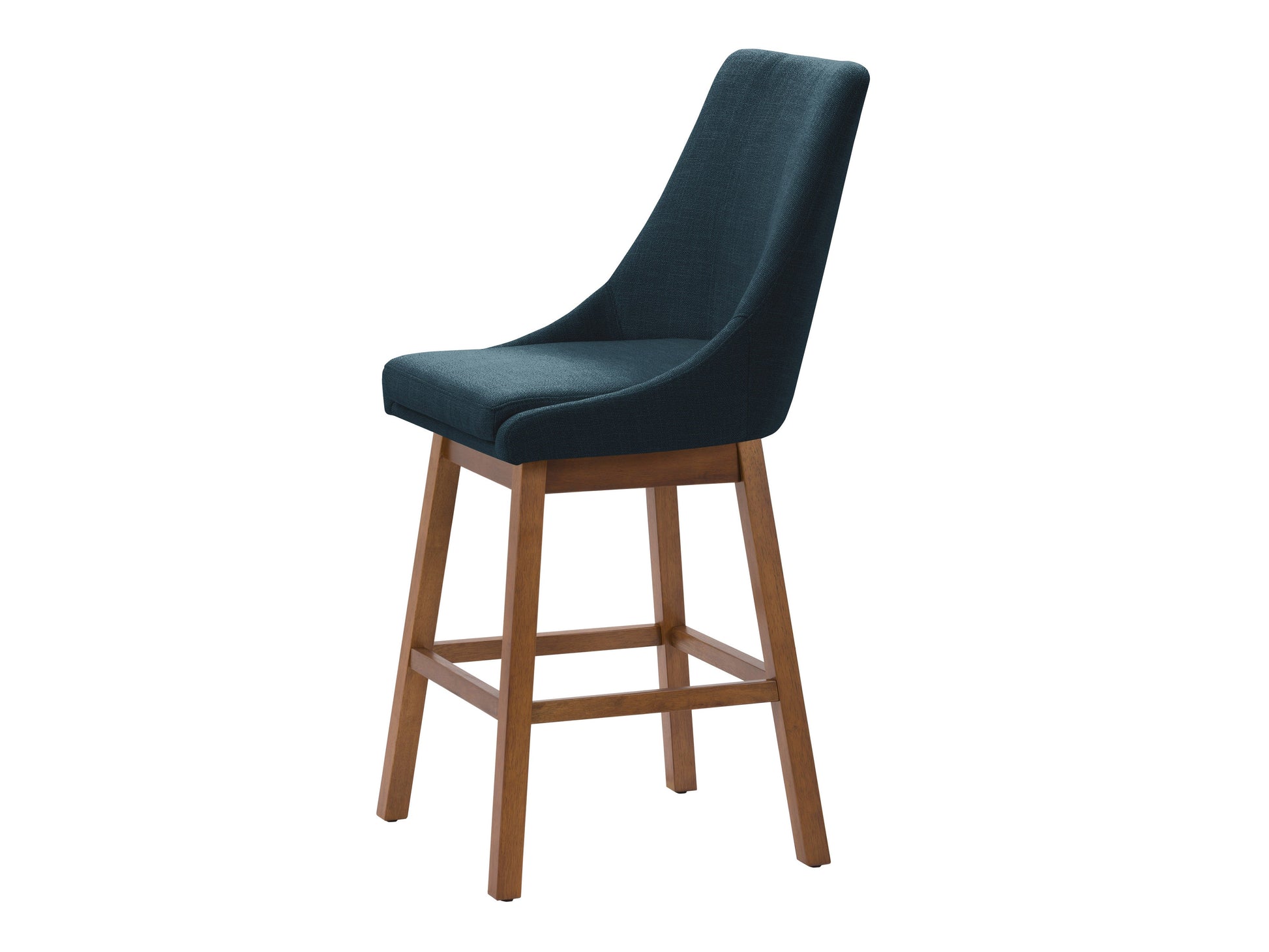 Blue modern bar stools with cushioned seats, sleek metal legs, and footrests. Ideal for contemporary kitchens or home bars, these stools feature a minimalist design and vibrant blue upholstery for a stylish touch.
