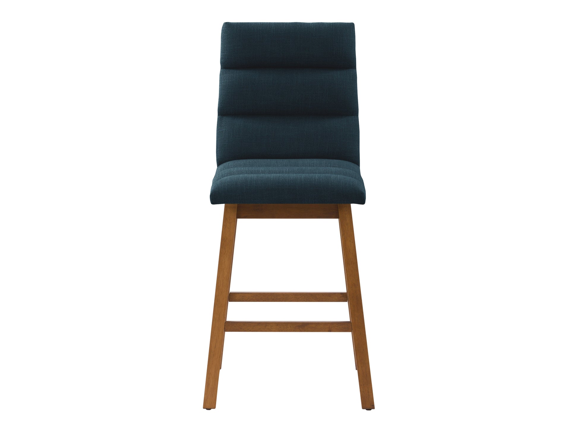 Blue channel tufted bar stools with black metal legs, featuring plush velvet upholstery and a modern design. Perfect for kitchen islands or home bars, combining comfort and style.