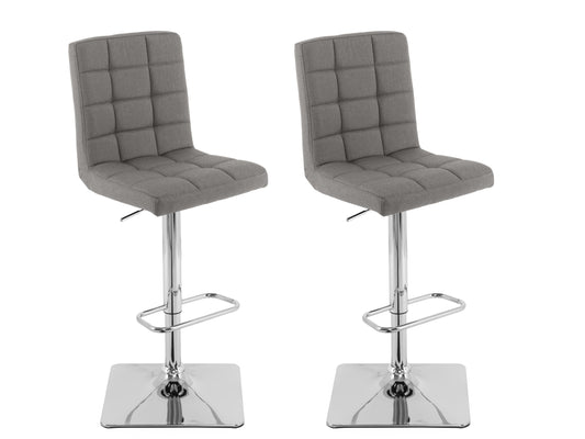 Medium grey high back bar stools, set of 2, featuring sleek metal legs, cushioned seats, and ergonomic design. Ideal for modern kitchens or home bars. Durable fabric upholstery with a minimalist aesthetic.