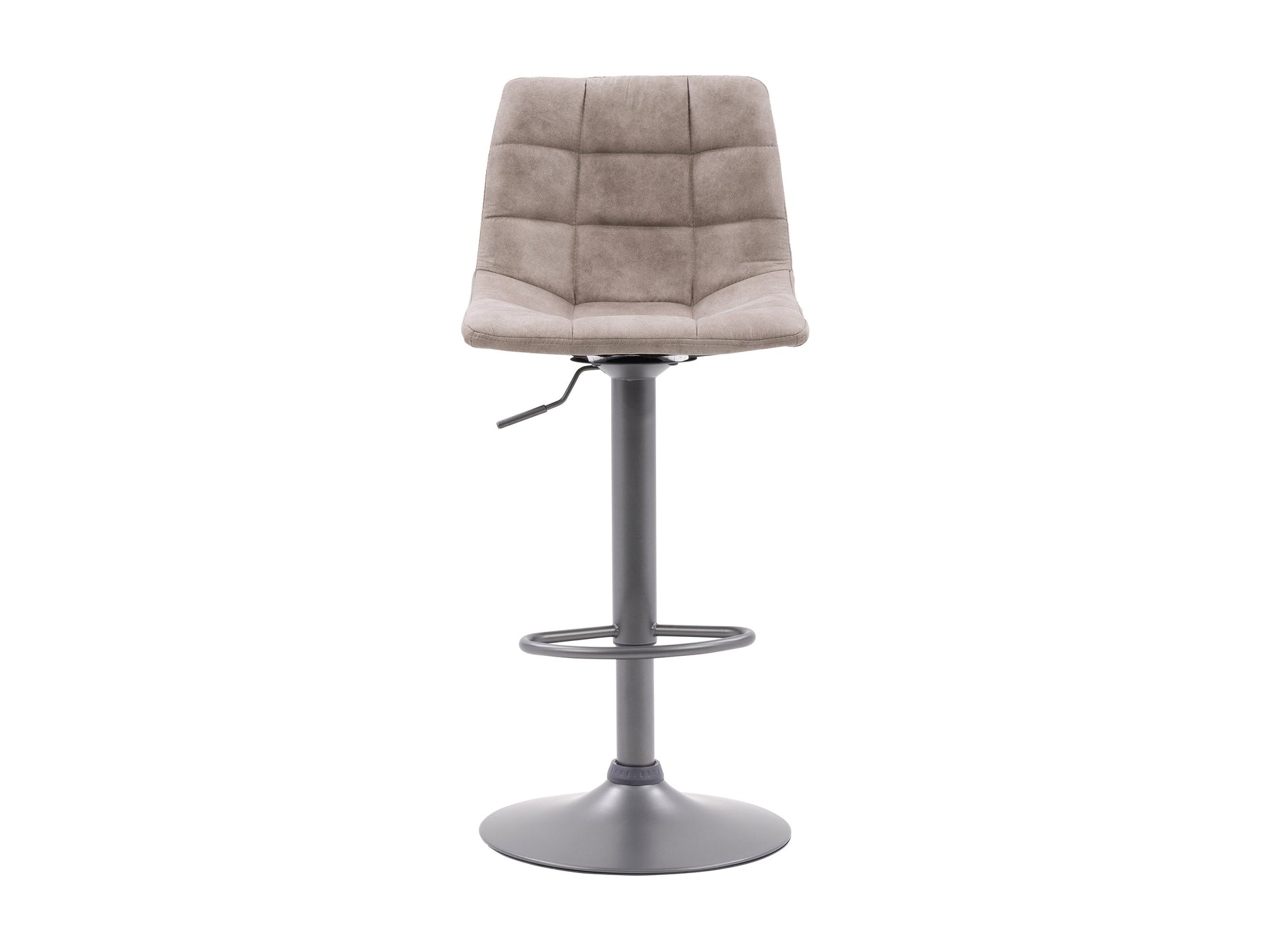 Light grey swivel bar stools, set of 2, featuring cushioned seats, sleek metal frames, and footrests; perfect for modern kitchen islands or home bars.