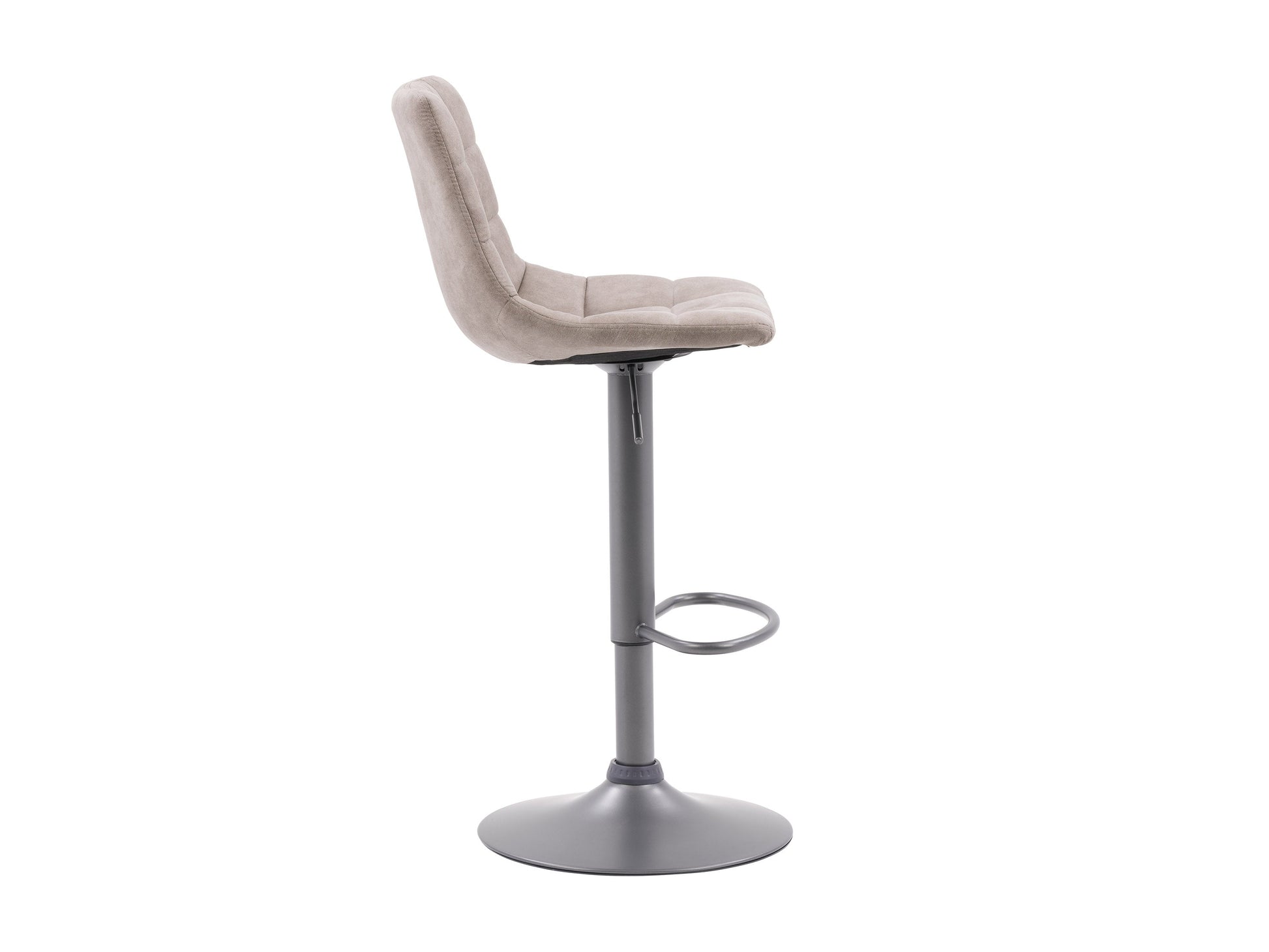 Light grey swivel bar stools, set of 2, featuring cushioned seats, sleek metal frames, and footrests; perfect for modern kitchen islands or home bars.