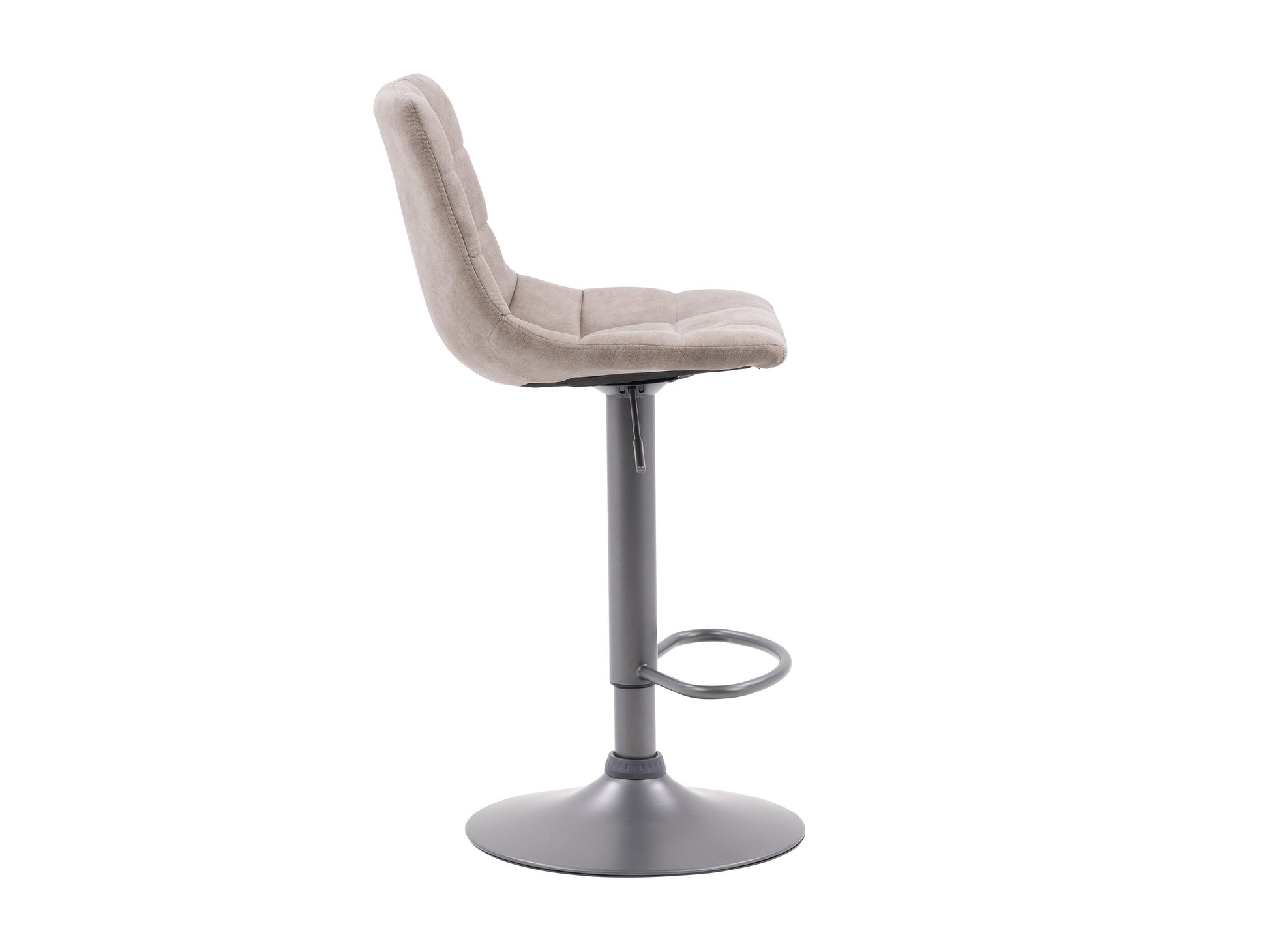 Light grey swivel bar stools, set of 2, featuring cushioned seats, sleek metal frames, and footrests; perfect for modern kitchen islands or home bars.