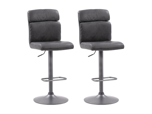 Black swivel bar stools set of 2, featuring cushioned seats, sleek metal legs, and footrests, perfect for modern kitchens or home bars. Durable faux leather upholstery with a contemporary design.