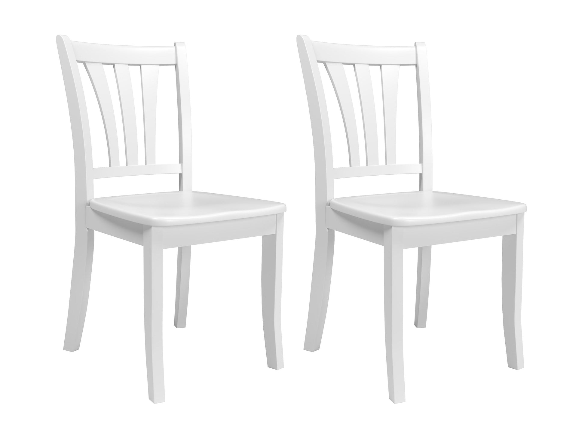 White solid wood dining chairs set of 2 with curved backrests and sturdy legs, featuring a smooth finish and classic design, perfect for modern dining rooms or kitchens.