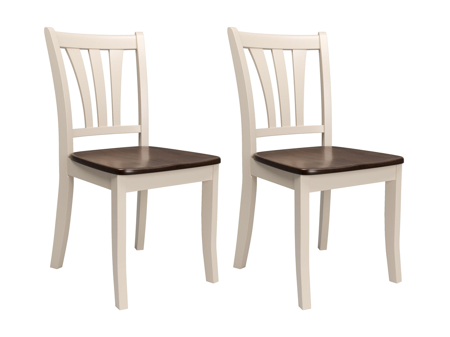 Solid wood dining chairs set of 2, featuring dark brown frames with cream upholstered seats and backs, elegant curved legs, and a smooth finish. Ideal for modern dining rooms or kitchens.