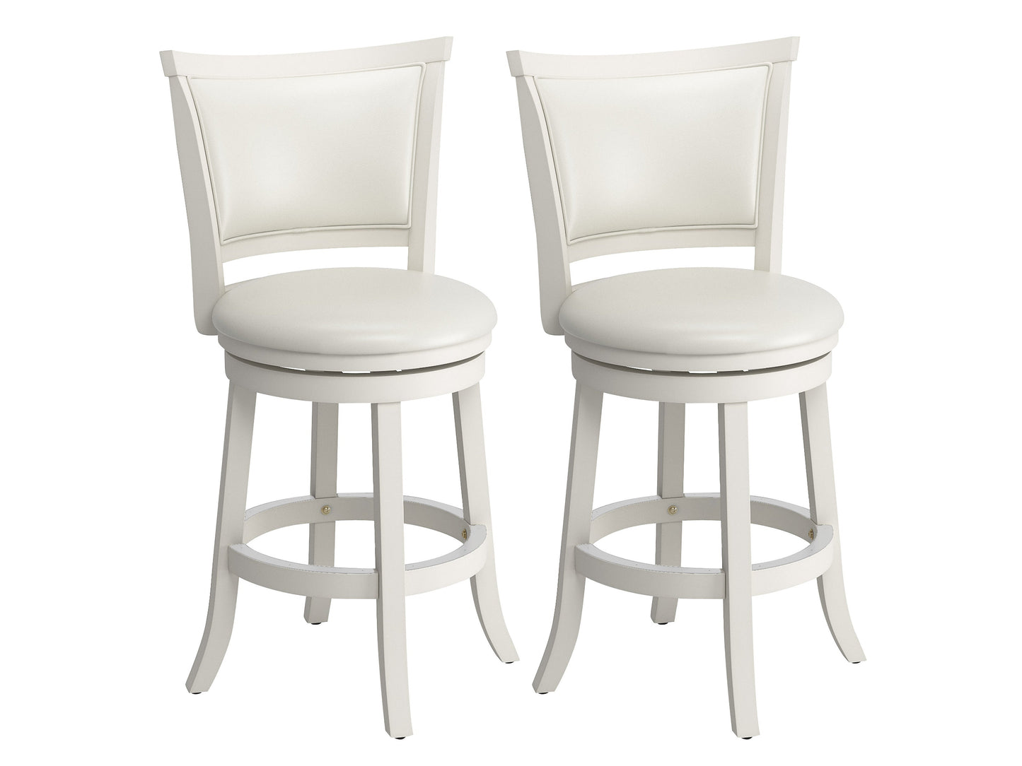 White counter height bar stools set of 2 with cushioned seats, sleek chrome legs, and modern design. Ideal for kitchen islands and home bars.