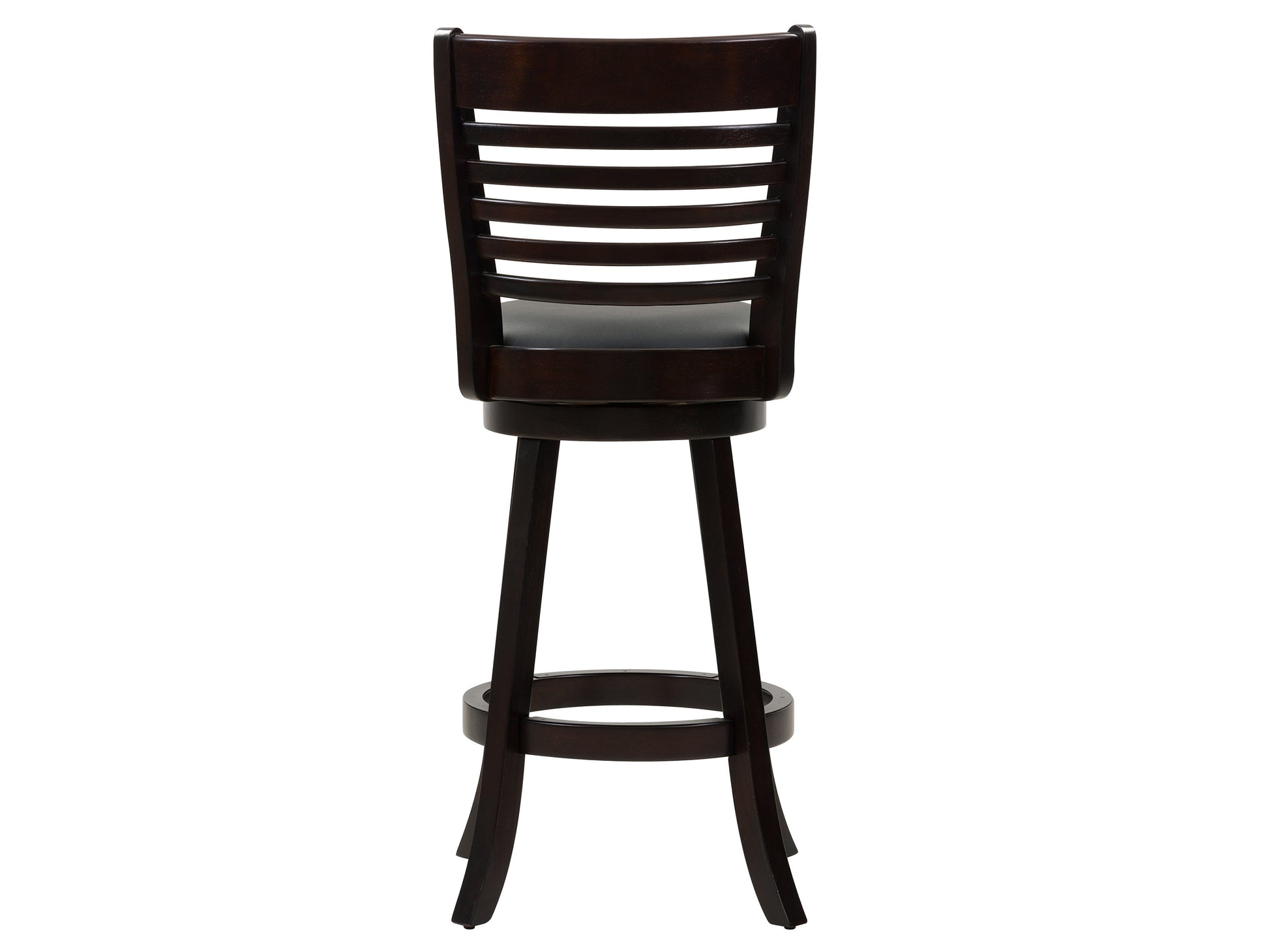 Set of 2 black bar height bar stools with sleek metal frames, cushioned seats, and footrests. Modern design with durable materials ideal for kitchen islands or home bars.