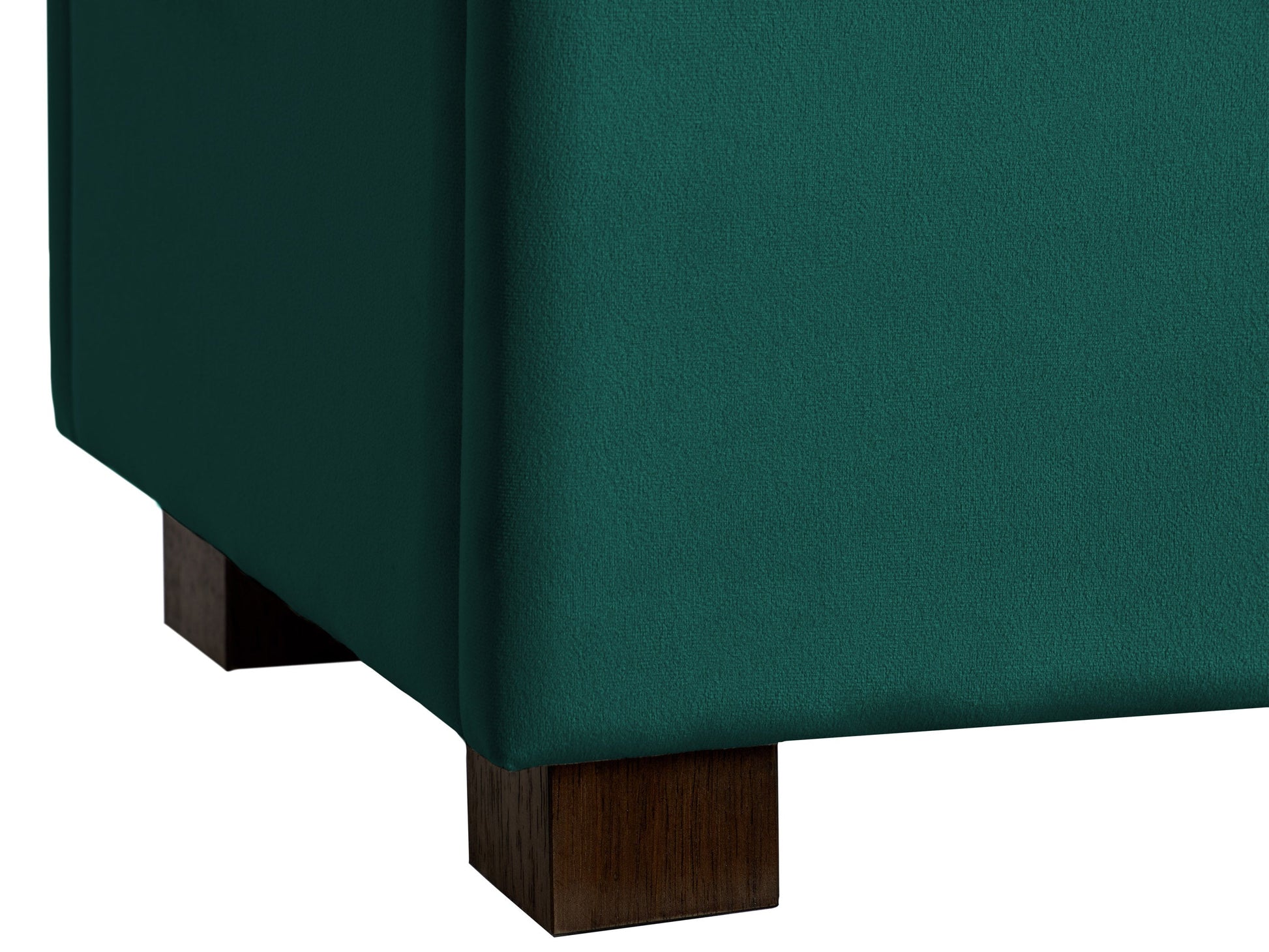 Green velvet ottoman with storage compartment, featuring a plush, tufted top and sleek gold legs, perfect for adding a touch of elegance and functionality to any living room or bedroom.