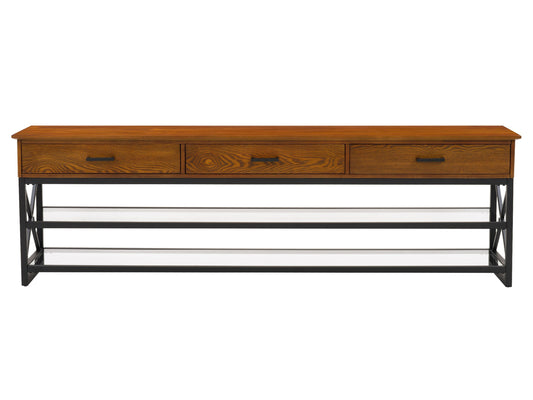 Cherry brown TV stand for TVs up to 95 inches, featuring sleek design, ample storage with shelves and cabinets, crafted from high-quality wood, perfect for modern living rooms.