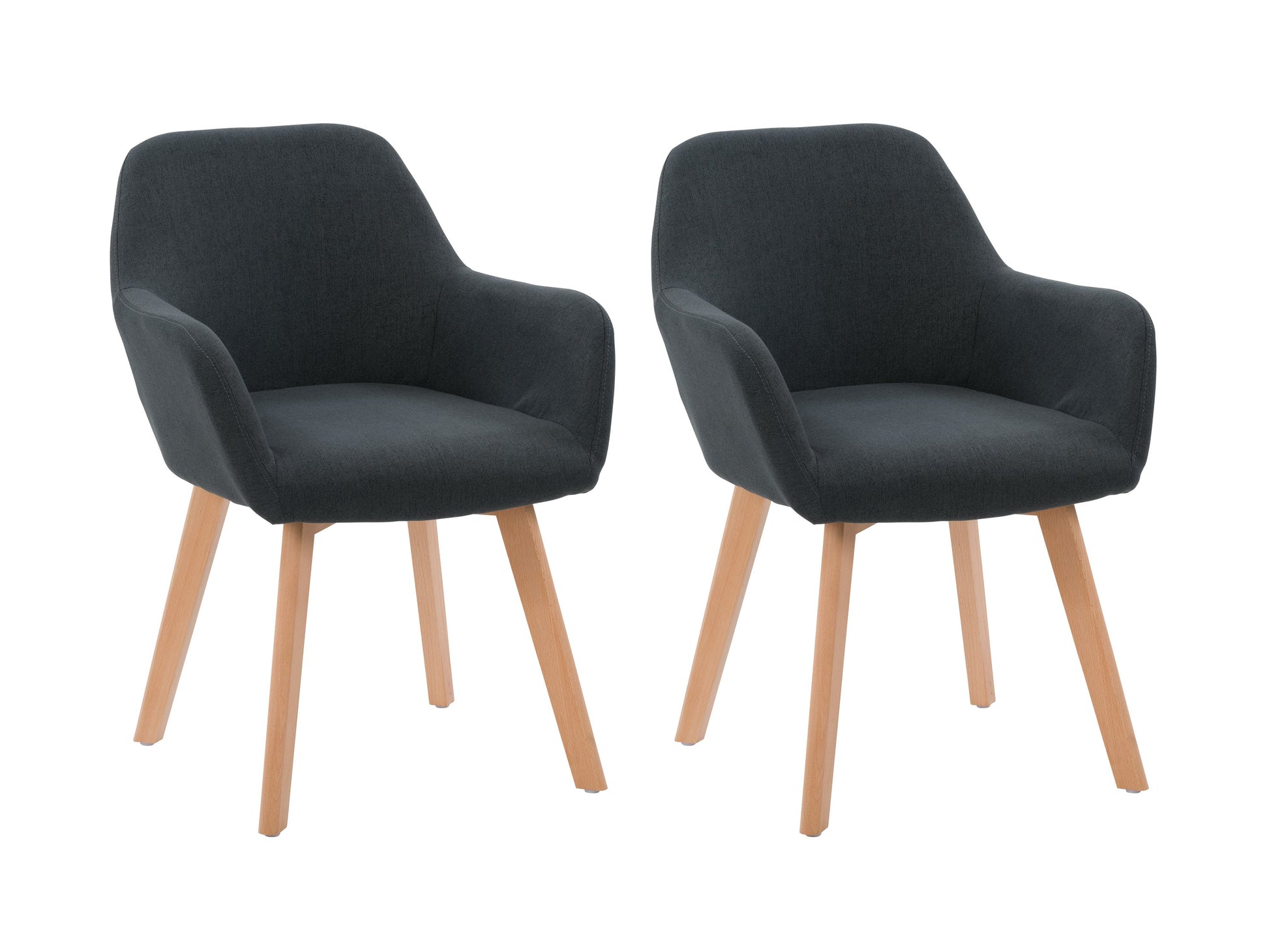 Dark grey dining chairs set of 2, featuring cushioned seats with soft fabric upholstery, sleek wooden legs, and a modern design perfect for contemporary dining rooms.