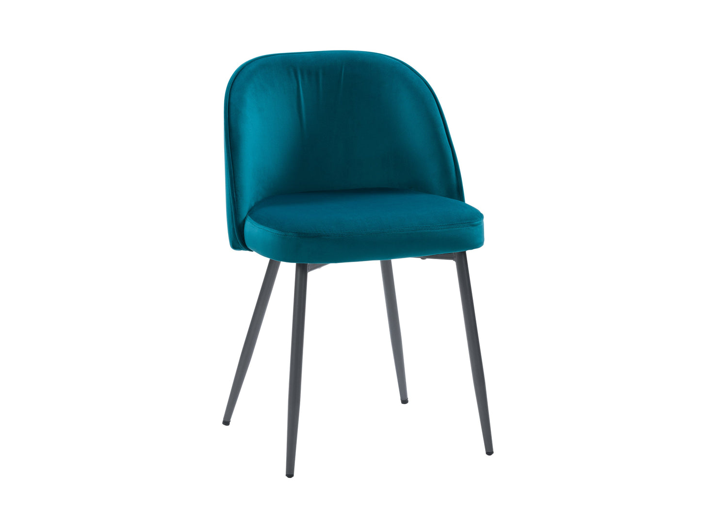 Teal velvet dining chair with gold metal legs, featuring a curved backrest and plush cushioning for luxurious comfort and modern elegance. Ideal for contemporary dining rooms or stylish home offices.