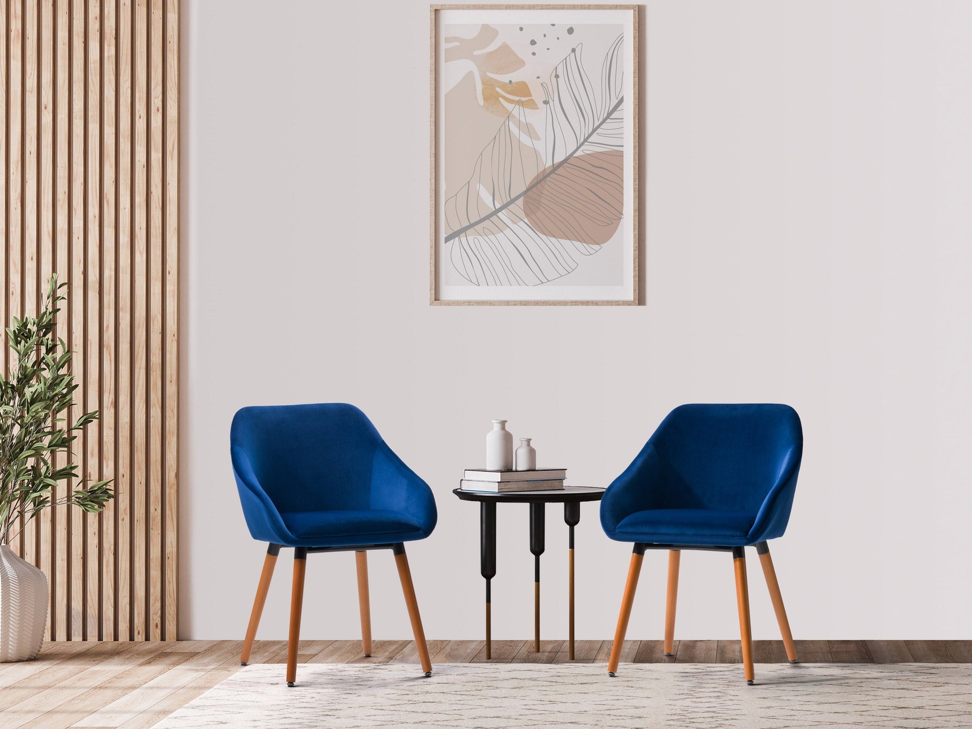 Navy blue velvet dining chairs set of 2 with gold metal legs, quilted backrest, and cushioned seat for elegant dining room decor.