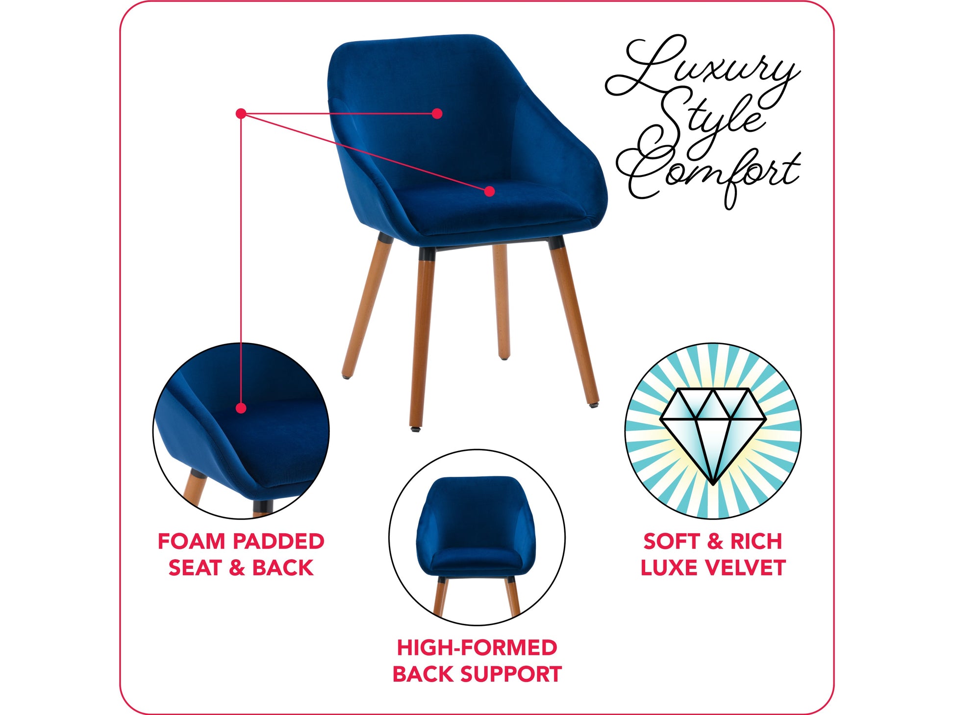 Navy blue velvet dining chairs set of 2 with gold metal legs, quilted backrest, and cushioned seat for elegant dining room decor.