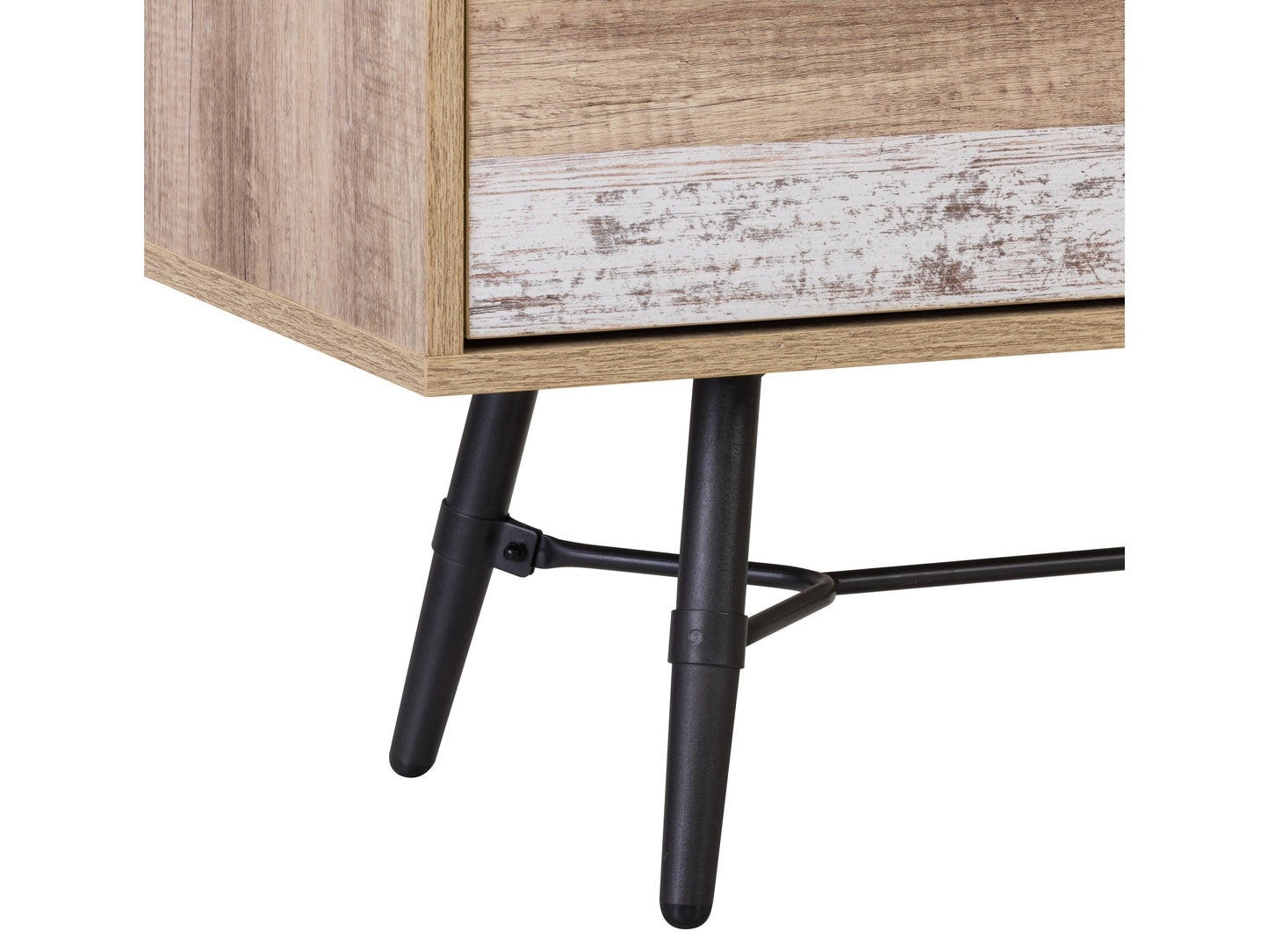 Mid-century modern TV stand for TVs up to 85 inches, featuring a sleek walnut finish, fluted cabinet doors, and tapered legs.