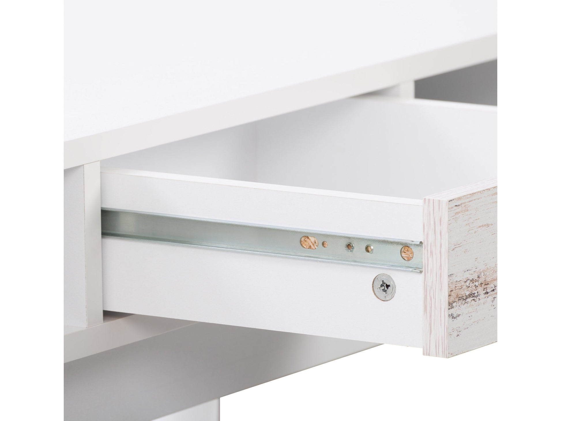 Mid-century modern white desk with sleek wooden legs, minimalist design, smooth white surface, and built-in drawer for storage. Ideal for home office or study, blending style and functionality.