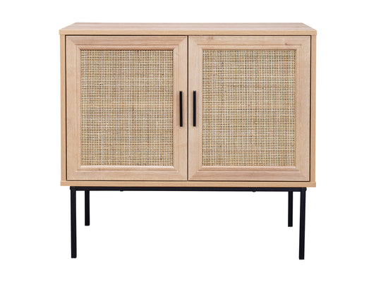 Light wood dining cabinet with clean lines, two doors, and minimalist metal handles. Features a natural finish with subtle wood grain texture, perfect for modern or Scandinavian interiors.