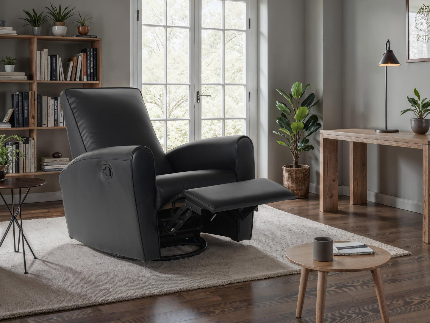 Marin Swivel Glider Recliner, Black Faux Leather