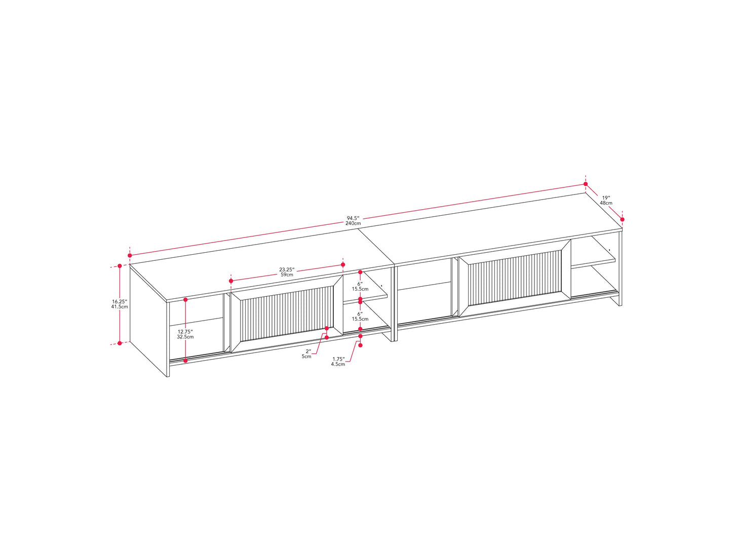 Ellis Fluted Glass Media Console – Double Width