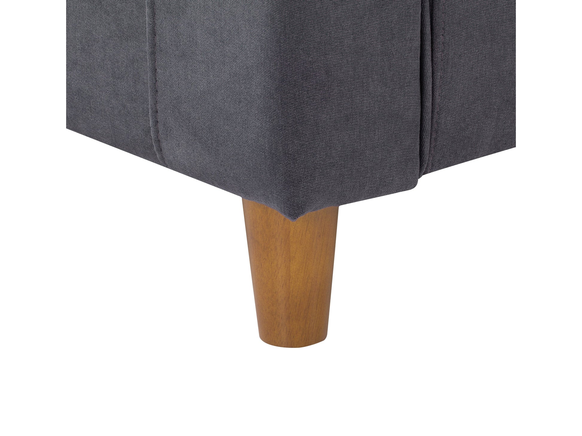 Grey upholstered armchair with a plush, cushioned seat and backrest, featuring wooden legs and a modern design. Perfect for living rooms and reading nooks.