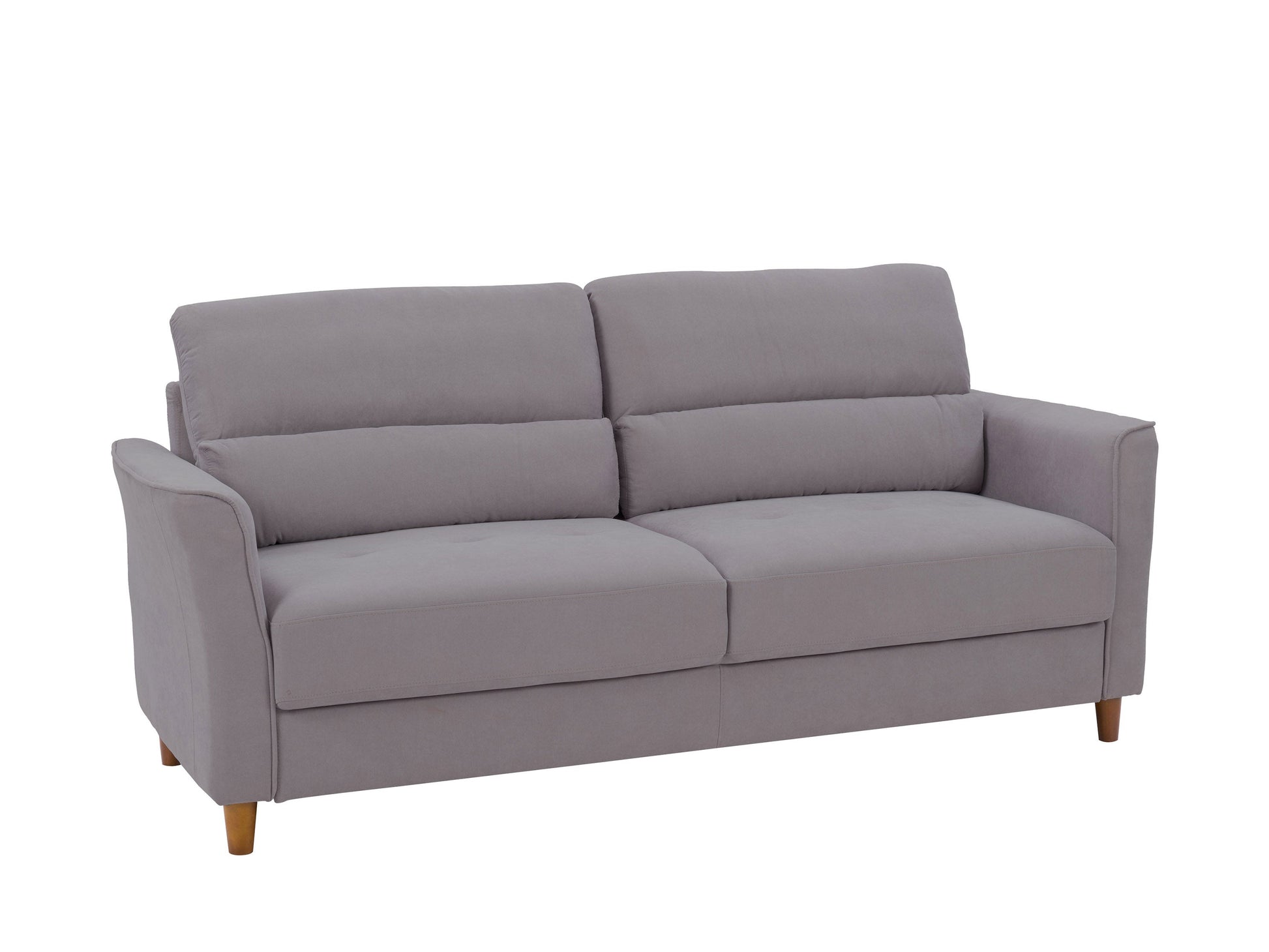 Light grey 3-seater sofa with plush cushions, wooden legs, and soft fabric upholstery. Ideal for modern living rooms, this stylish couch offers comfort and elegance, perfect for family gatherings or relaxation.