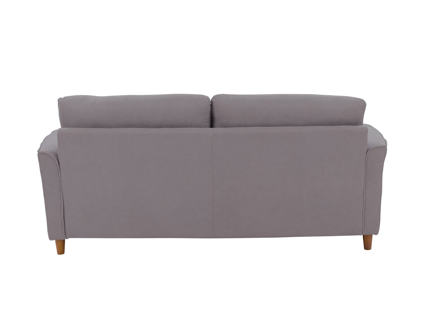 Light grey 3-seater sofa with plush cushions, wooden legs, and soft fabric upholstery. Ideal for modern living rooms, this stylish couch offers comfort and elegance, perfect for family gatherings or relaxation.