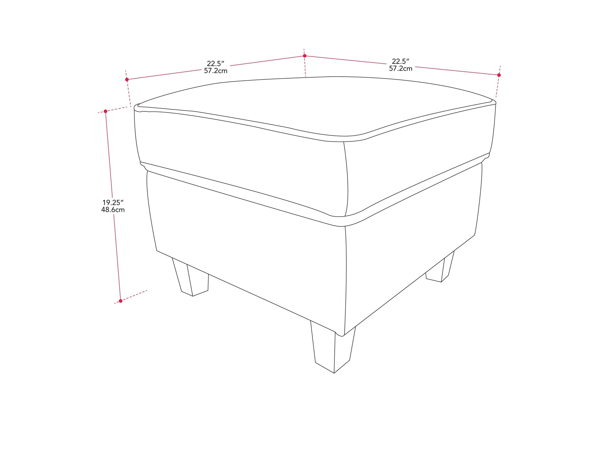 Grey fabric ottoman with tufted top, wooden legs, and a storage compartment. Ideal for living room or bedroom decor, providing both seating and storage solutions.