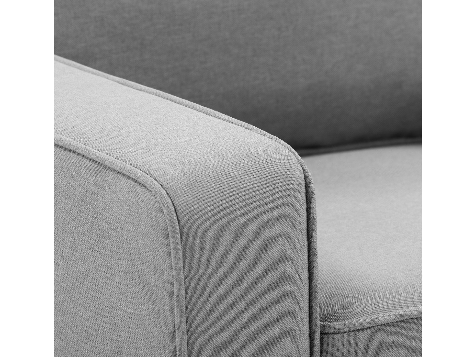 Light grey mid-century modern arm chair with wooden legs and armrests, featuring a cushioned seat and backrest with tufted upholstery. Ideal for living rooms or offices seeking stylish, comfortable seating.