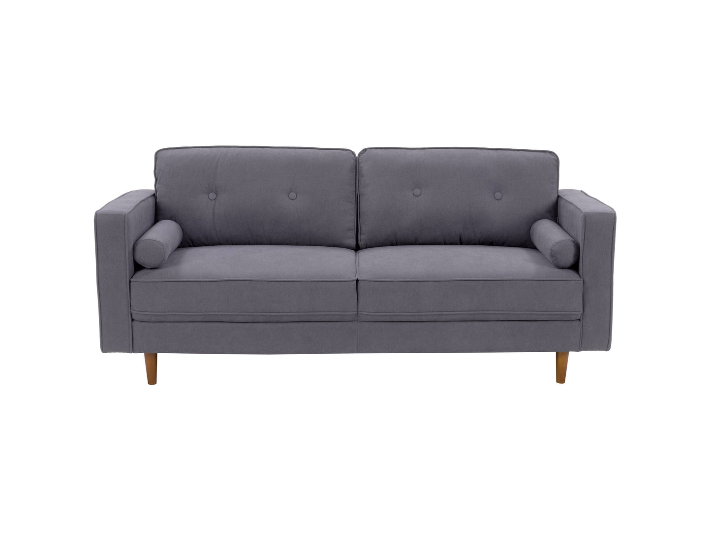 Grey 2-piece sofa and chair set with plush cushions, modern design, and sturdy wooden legs. Perfect for living room comfort and style.