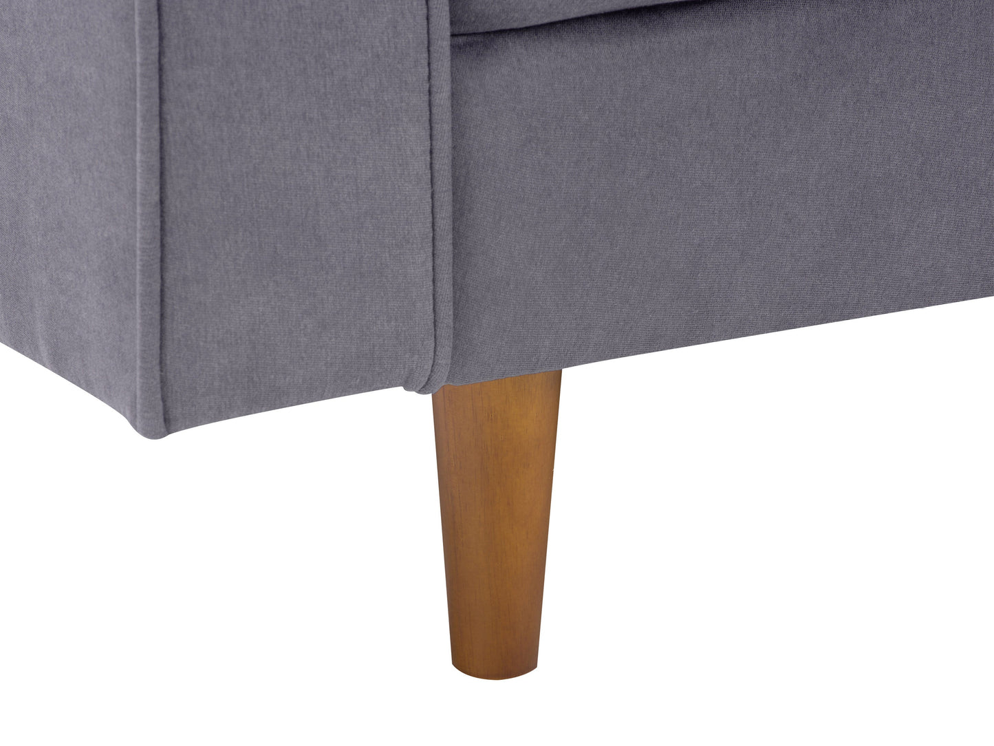 Grey 2-piece sofa and chair set with plush cushions, modern design, and sturdy wooden legs. Perfect for living room comfort and style.