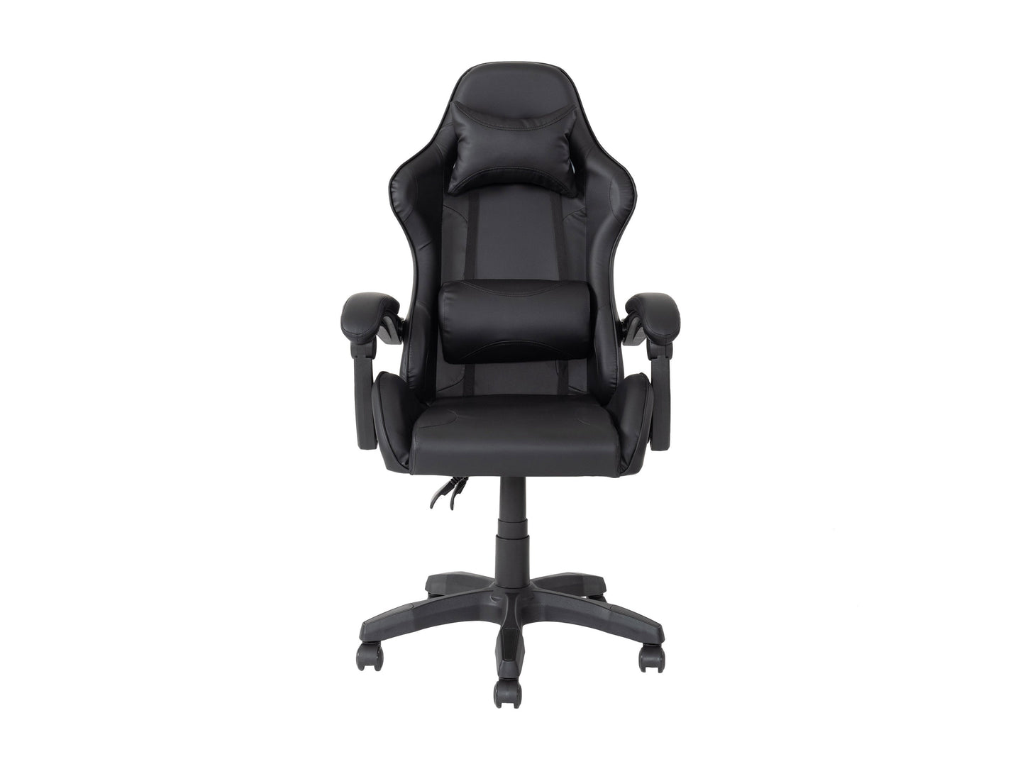 Black reclining gaming chair with ergonomic design, padded armrests, high-density foam seat, adjustable headrest, and lumbar support. Ideal for gamers seeking comfort and style.